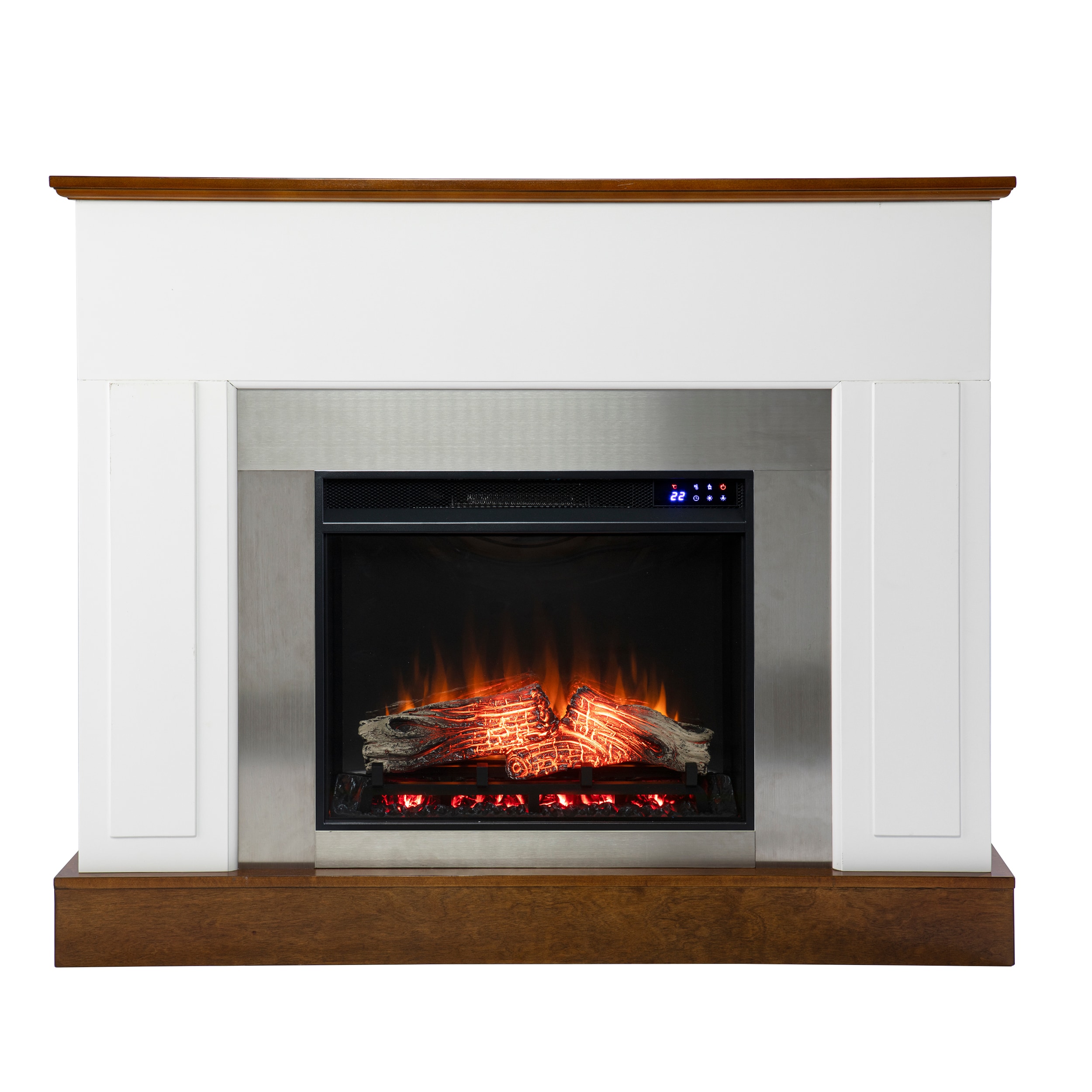 Southern Enterprises FR1027159 50-in W White, Dark Tobacco with Nickel Free standing Fan-forced Flat wall Electric Fireplace with Remote Control Included