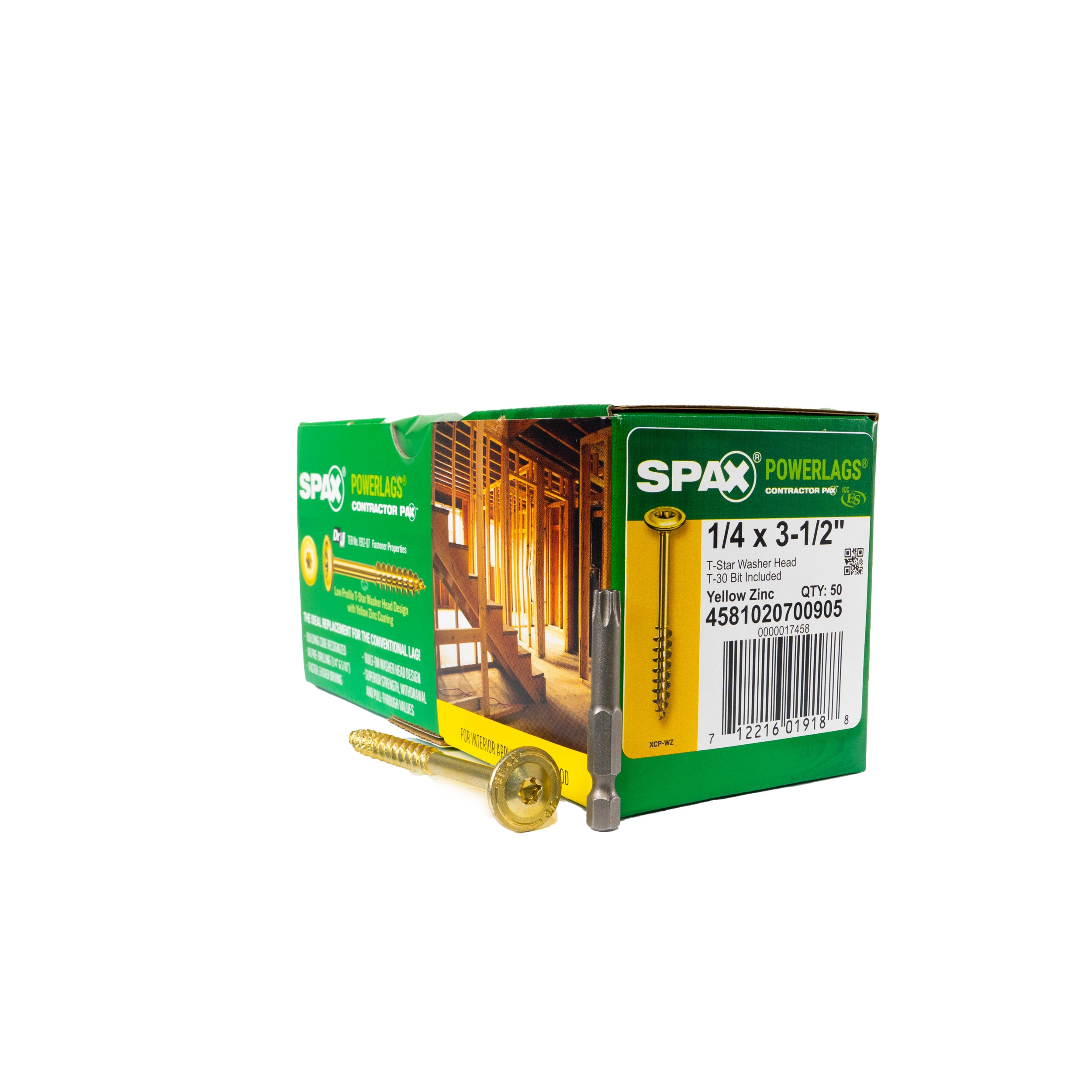 SPAX 4581020700905 1/4-in x 3-1/2-in Yellow/Gold Zinc-Plated Washer -Head Interior Structural wood screws 50 -Pack