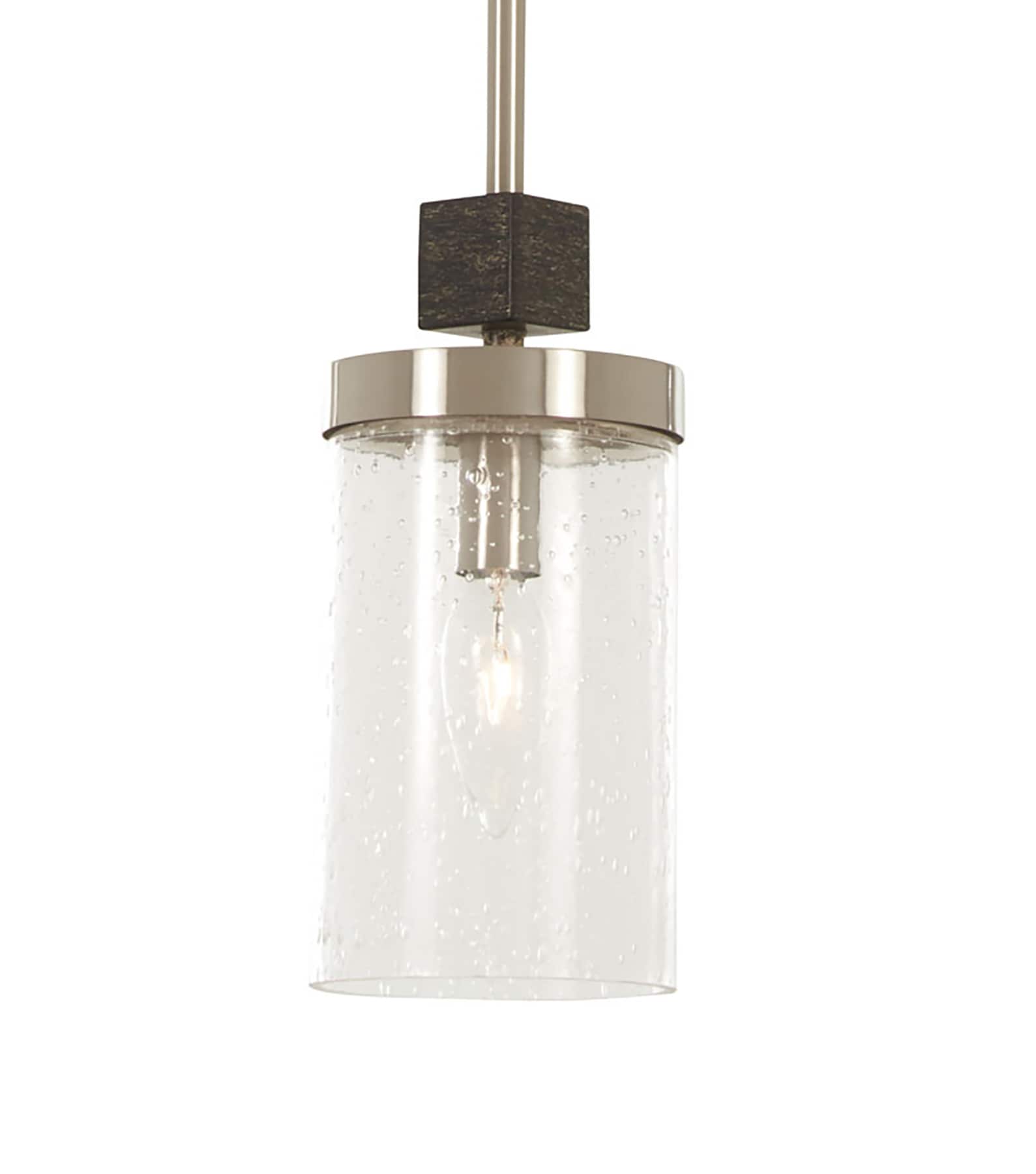 Bridlewood Stone Grey & Brushed Nickel Seedy Glass Mini Pendant