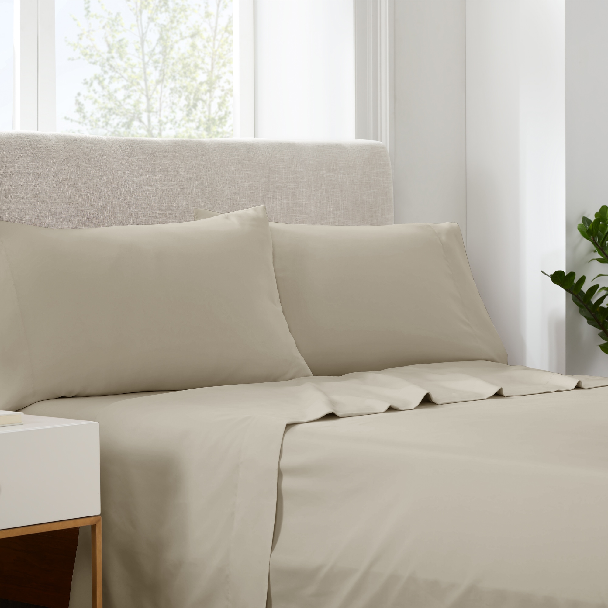 Serta HZT018AOOKHA King Polyester Khaki 4 -Piece Bed Sheet Set