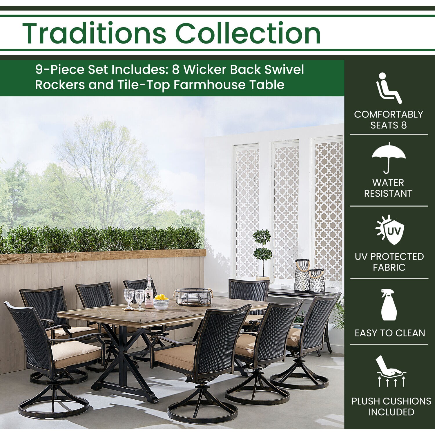Hanover TRADDNWB9PCTFSW8-TAN Patio-Dining-Sets - View #2