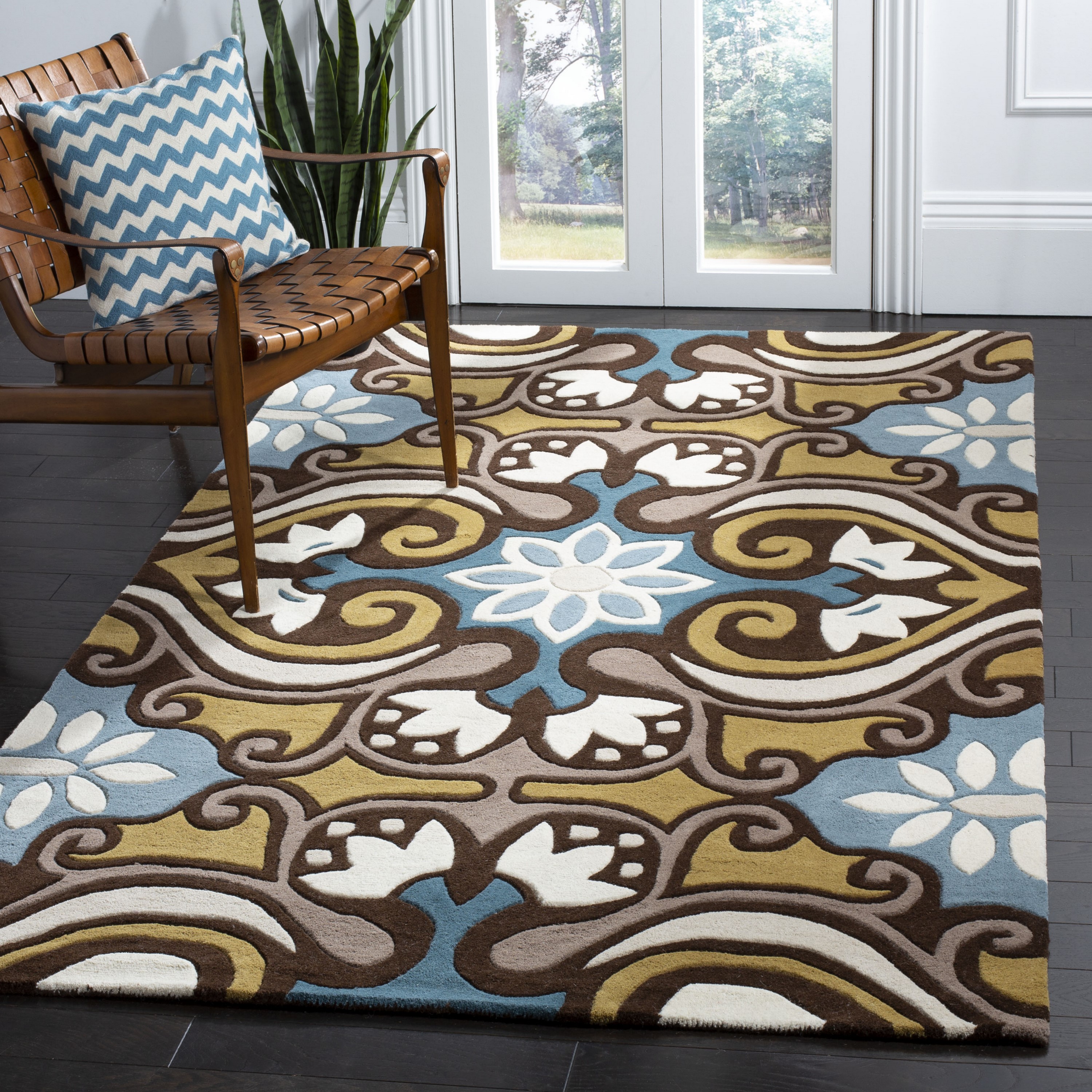 Wyndham Blue and Multi Wool 4' x 6' Hand-Tufted Area Rug