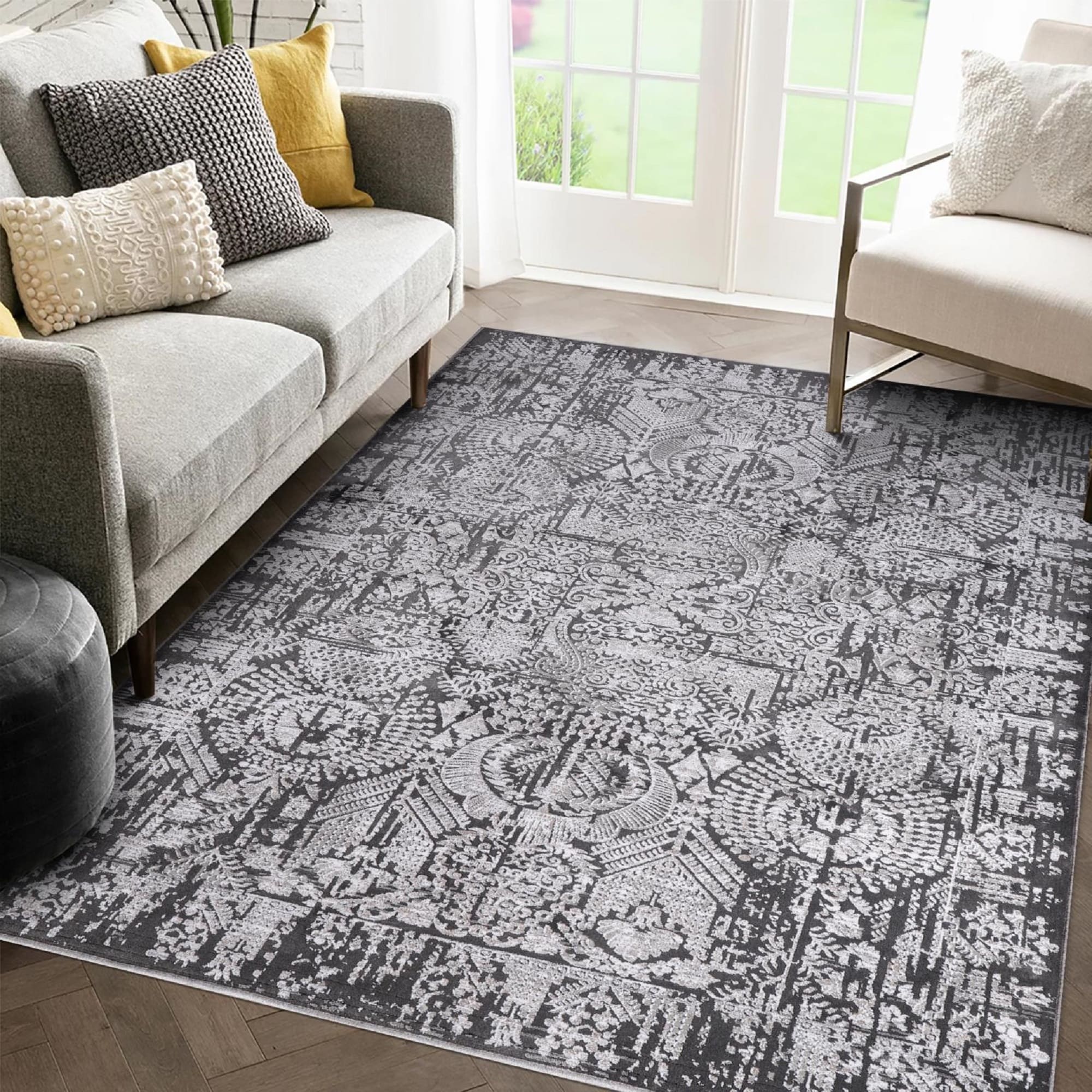 MDA Rugs HS06811 Hypnos 8 x 11 (ft) Polyester Dark Gray and Cream Rectangular Indoor Abstract Area rug