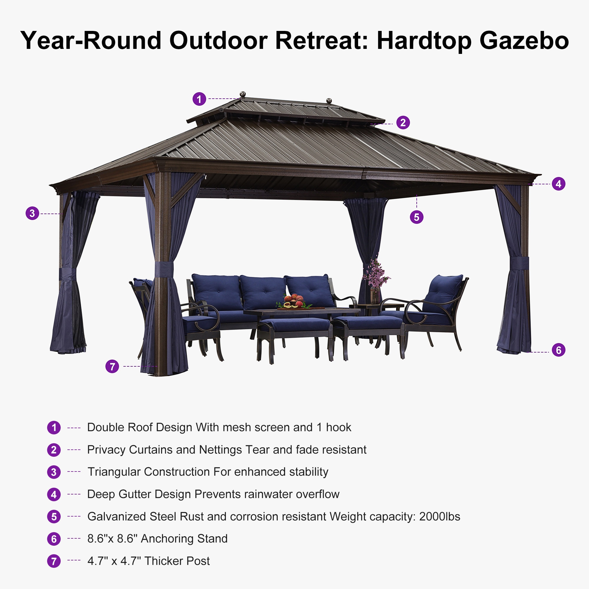 PURPLE LEAF LSMHS1216NB-H Wood-Resin-Gazebos - View #7