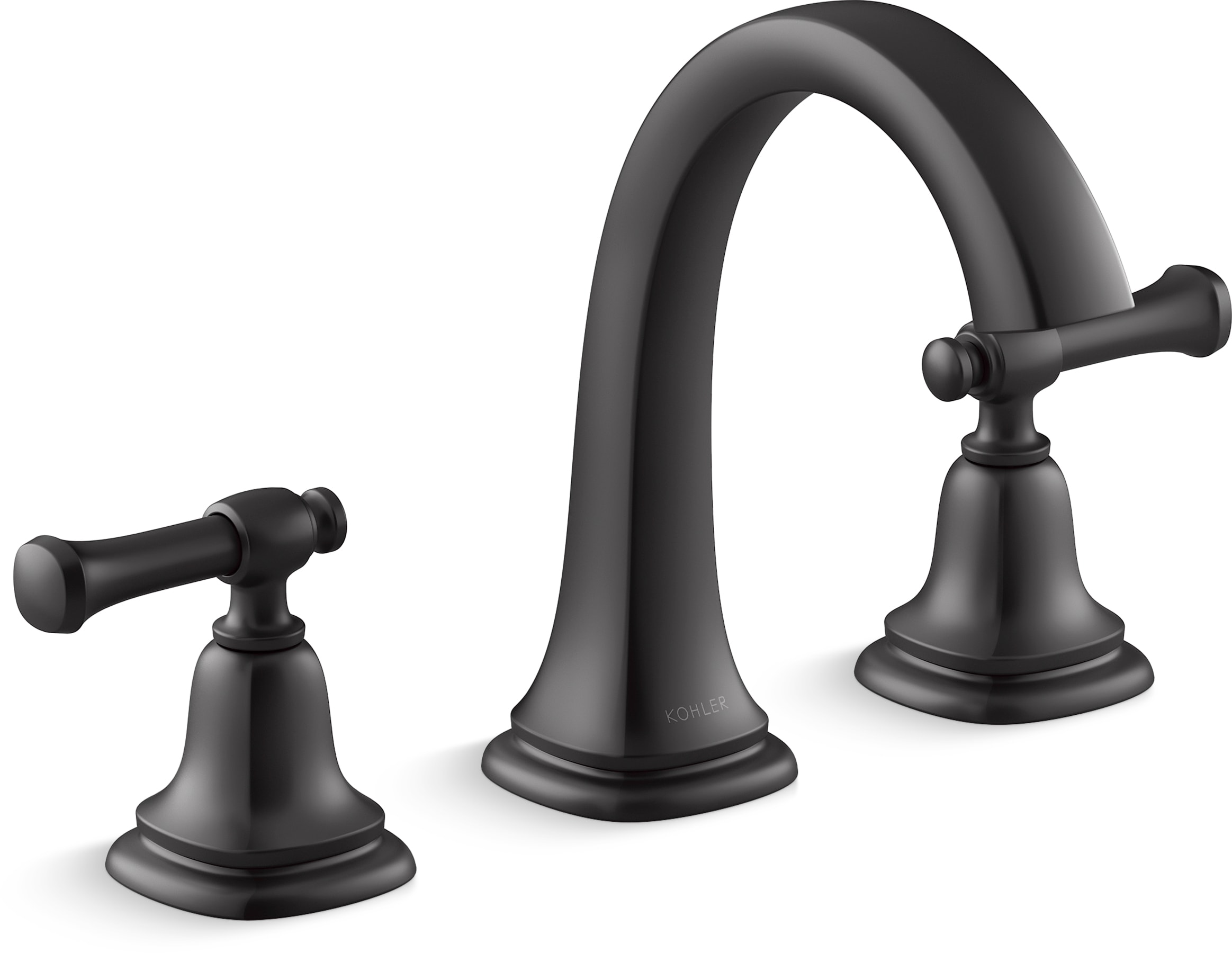 KOHLER REC27819-4D-BL Florez Matte Black Widespread 2-handle WaterSense High-arc Residential Handle Bathroom Sink Faucet with Drain