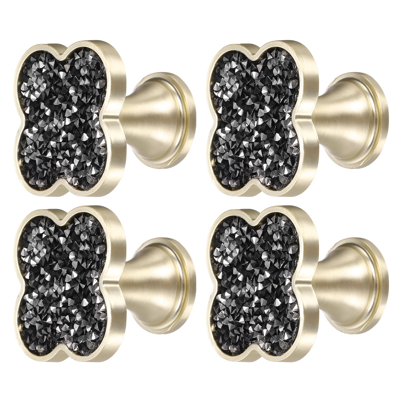 Unique Bargains 4pcs Drawer Knobs Zinc Alloy Decorative Four-Leaf Pull Handles with Screws for Furniture Dresser Wardrobe Cupboard Crystal Black