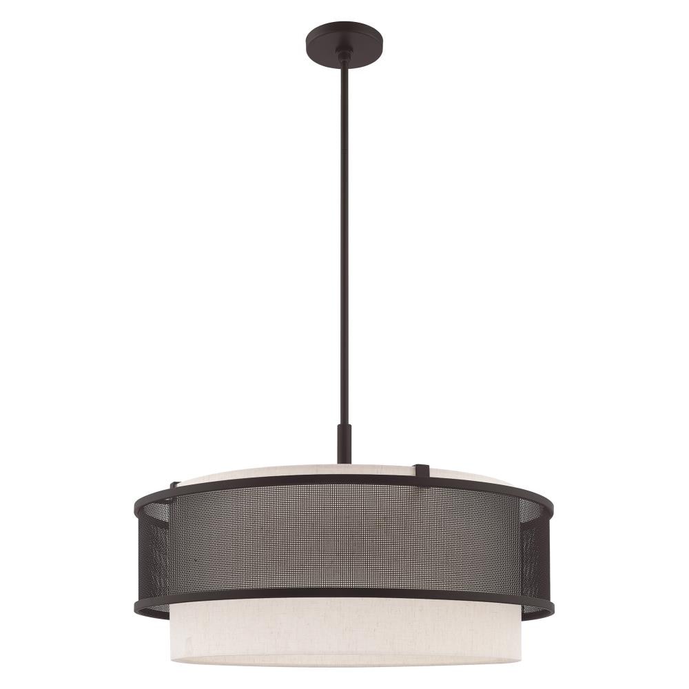 Braddock 5-Light Bronze Drum Pendant with Oatmeal Fabric Shade