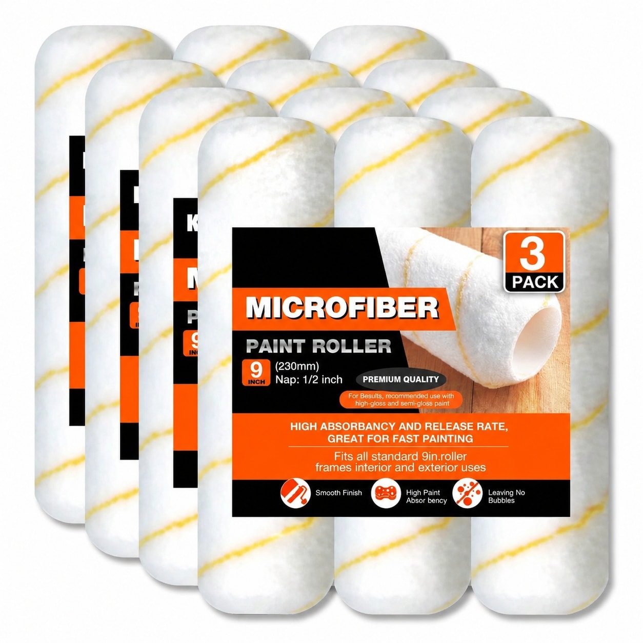 Justincity  9 Inch Microfiber Paint Roller Covers Half Inch Nap 12 Pack Paint Rollers for Wall and Ceiling Painting Professional and Home Use