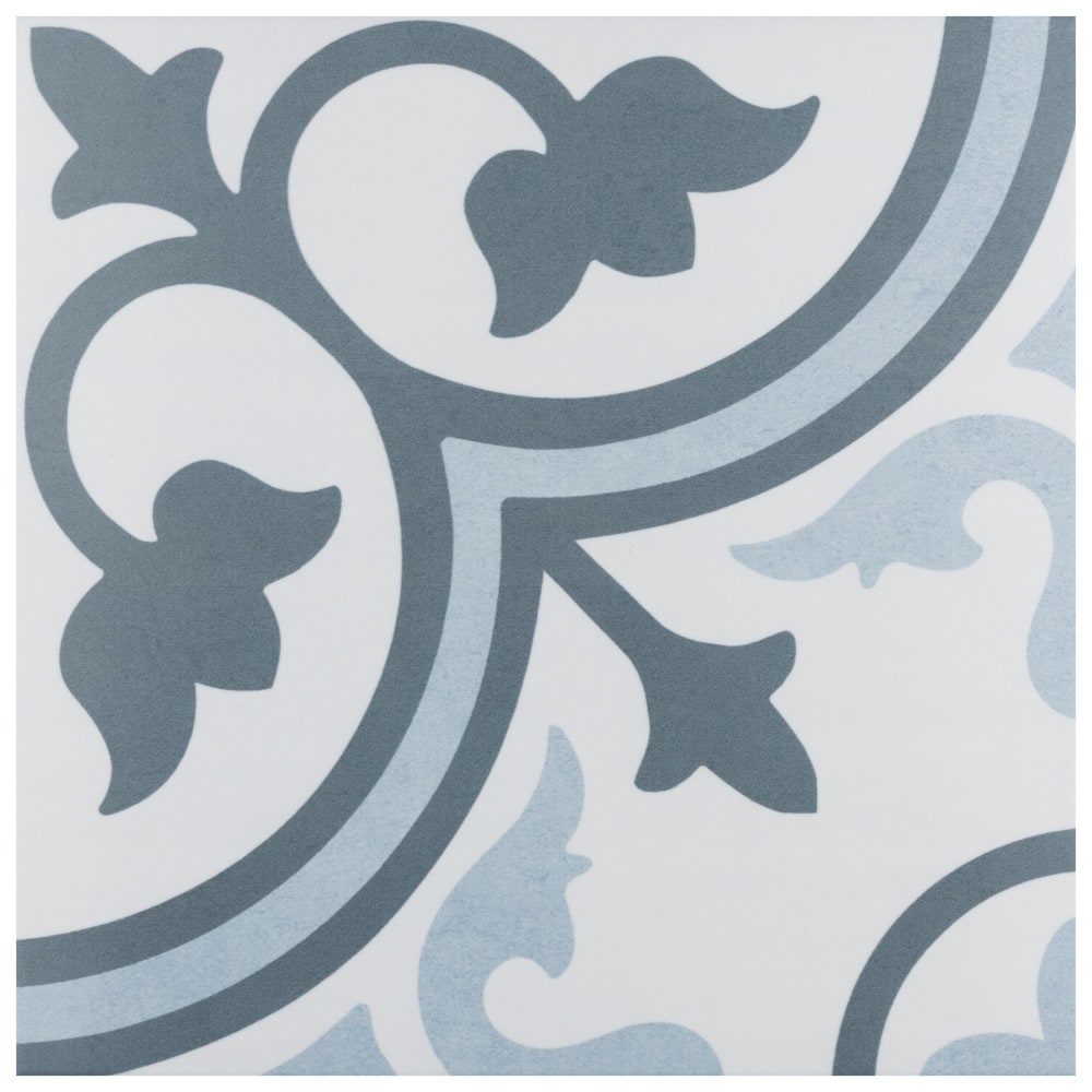 Affinity Tile S1FCG12AMA (Sample) Amberes Azul 12-in x 12-in Satin Ceramic Encaustic Thinset Mortar Tile