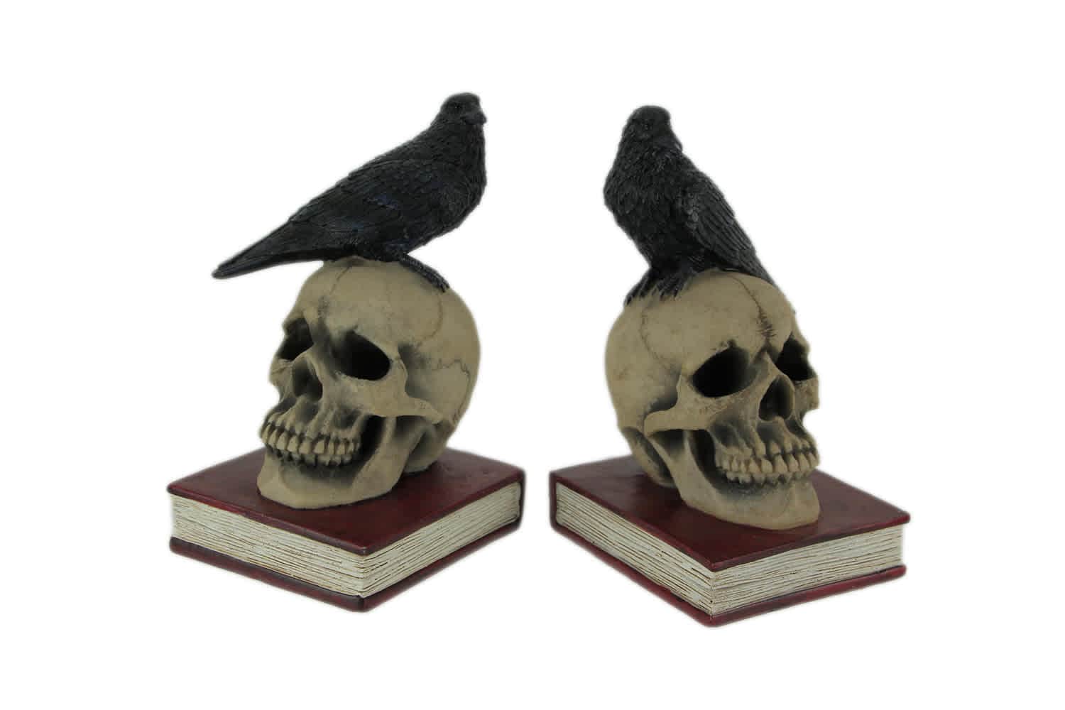 DWK 97-HD51163 Evil Omen Raven On Skull Perch Decorative Bookend Set