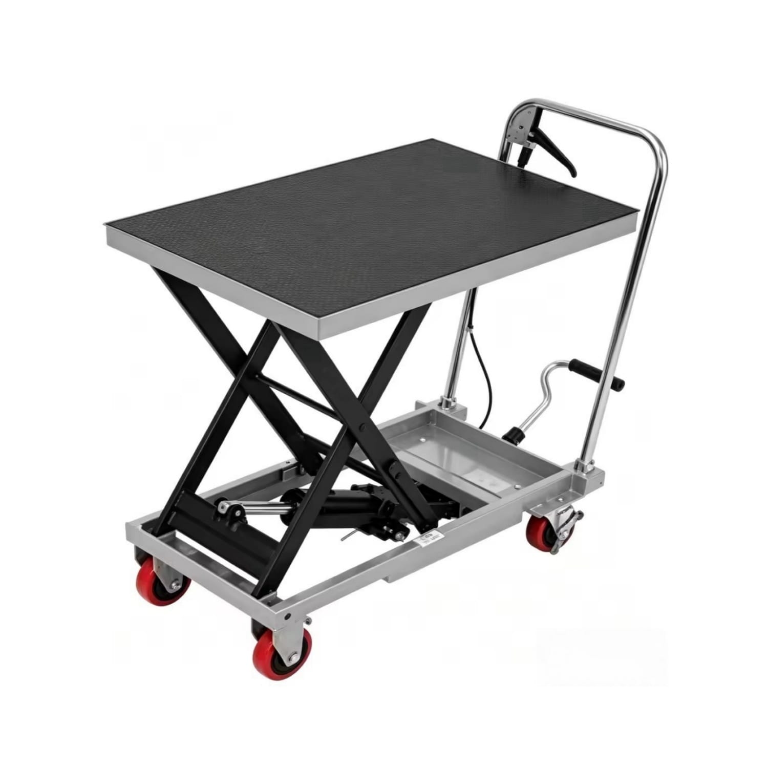 Garvee Heavy Duty 500 lb Capacity Hydraulic Lift Table Cart Manual Single Scissor Lift with 28.5Inch Lifting Height 4 Swivel Wheels and Non-Slip Pad for Material Handling Gray+Black #HQ-M-S0-0YPI-NJKS
