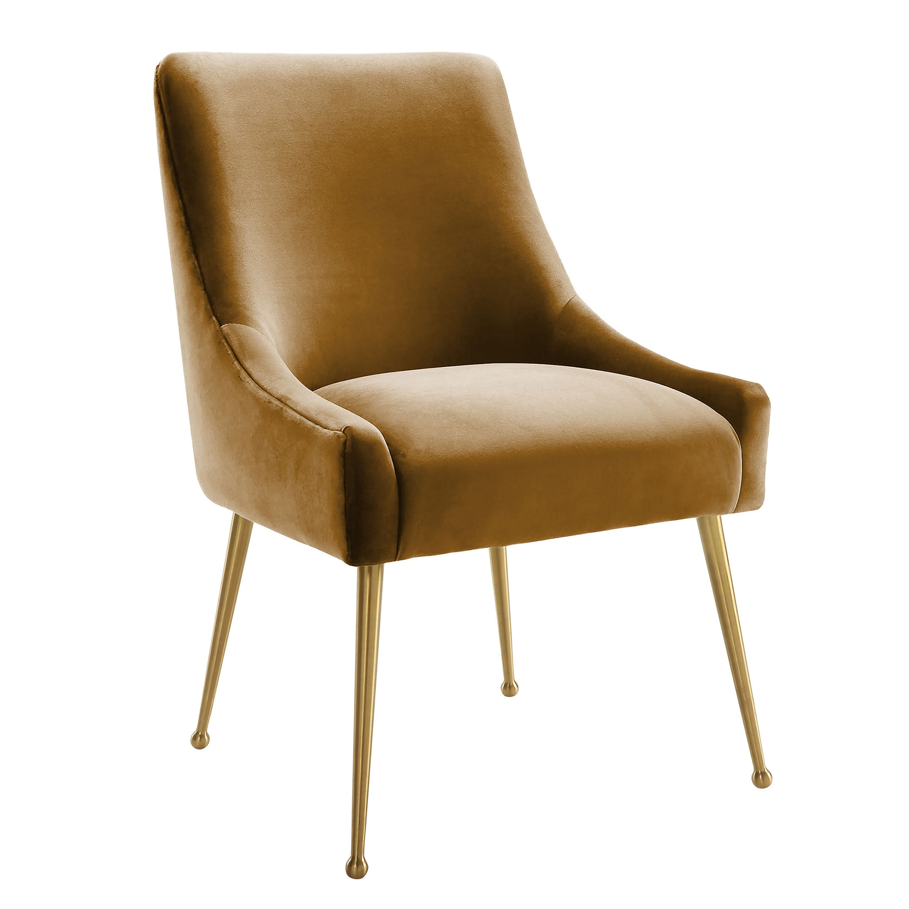Cognac Velvet Upholstered Side Chair with Gold Metal Legs