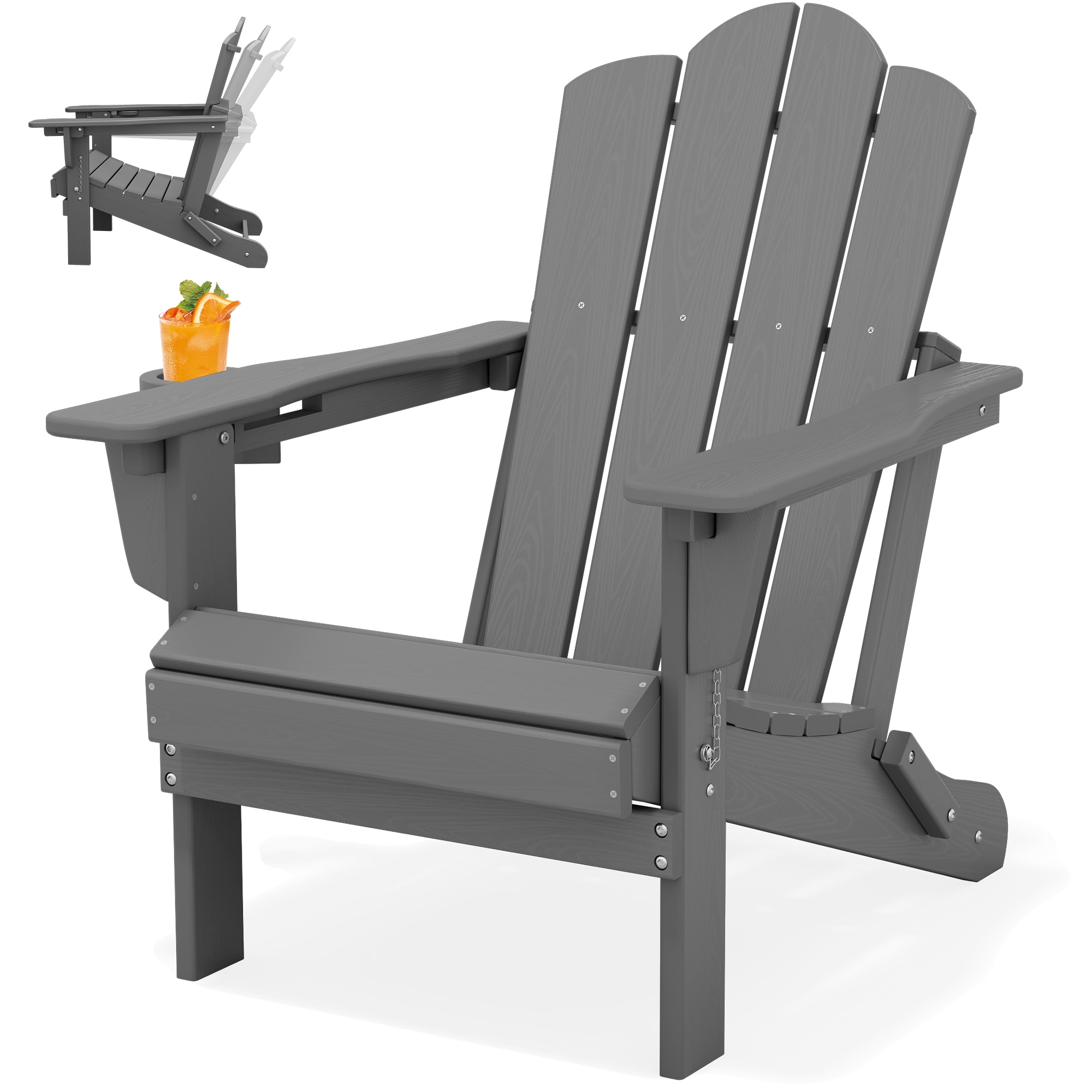 JEAREY YDTJY-GRAY HDPE 3-level Adjustable Back Adirondack Chair Stackable Gray HDPE Frame Stationary Adirondack Chair with Slat Seat