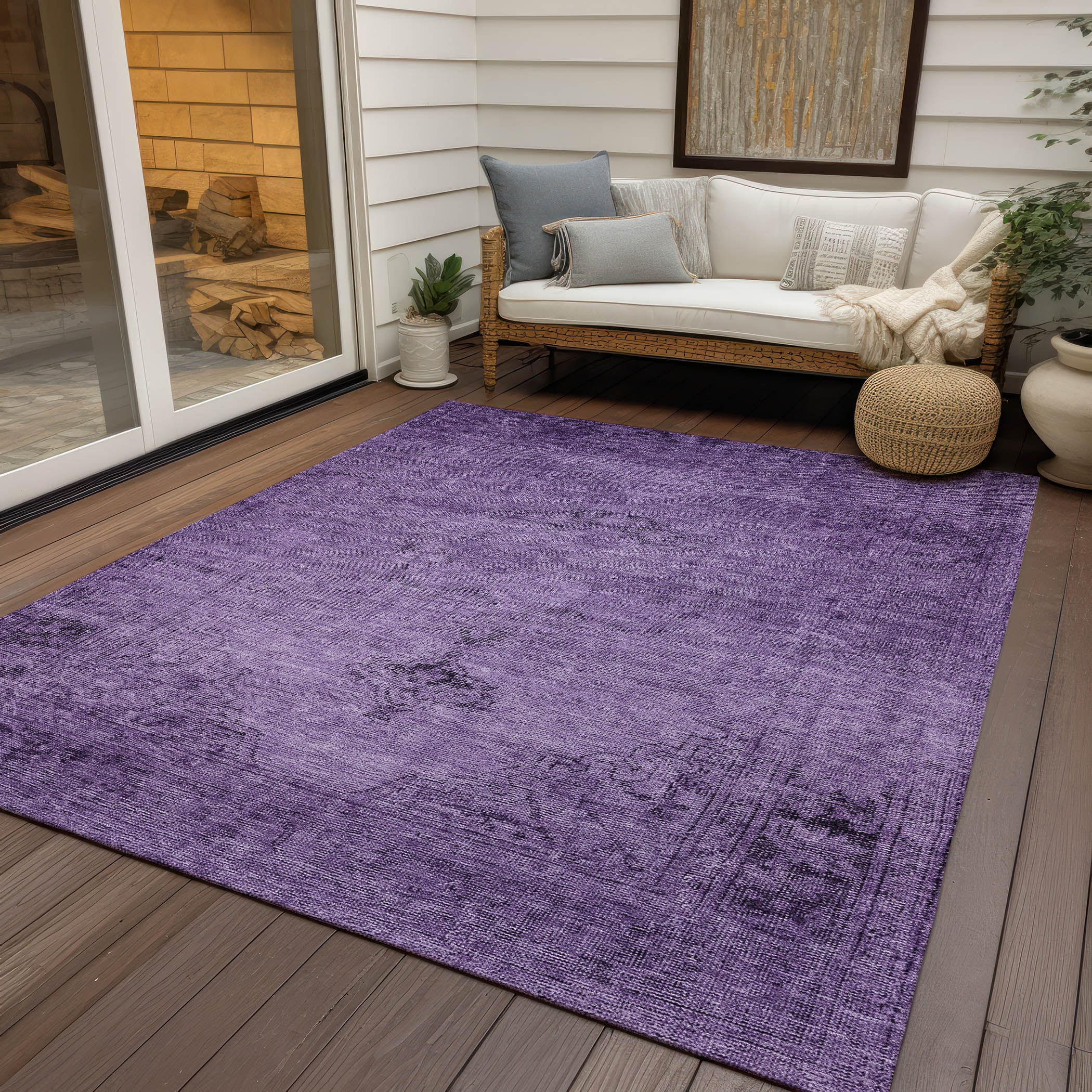Purple Rectangular Synthetic Indoor Outdoor Washable Rug