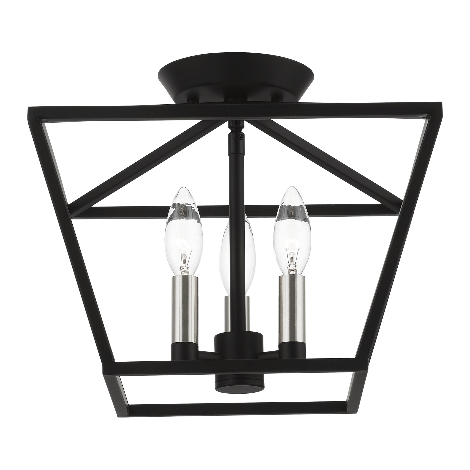 Devone 3-Light Black and Brushed Nickel Semi-Flush Mount