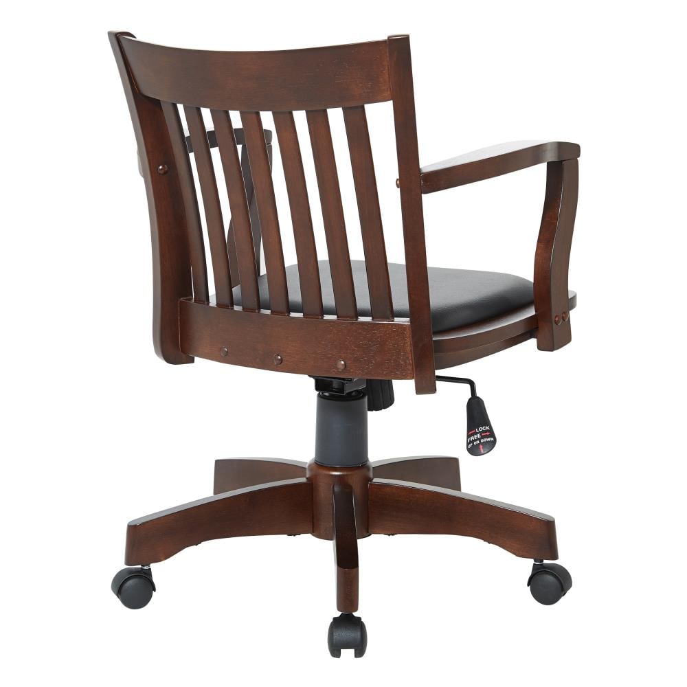 Espresso Wood Banker's Desk Chair with Black Vinyl Seat