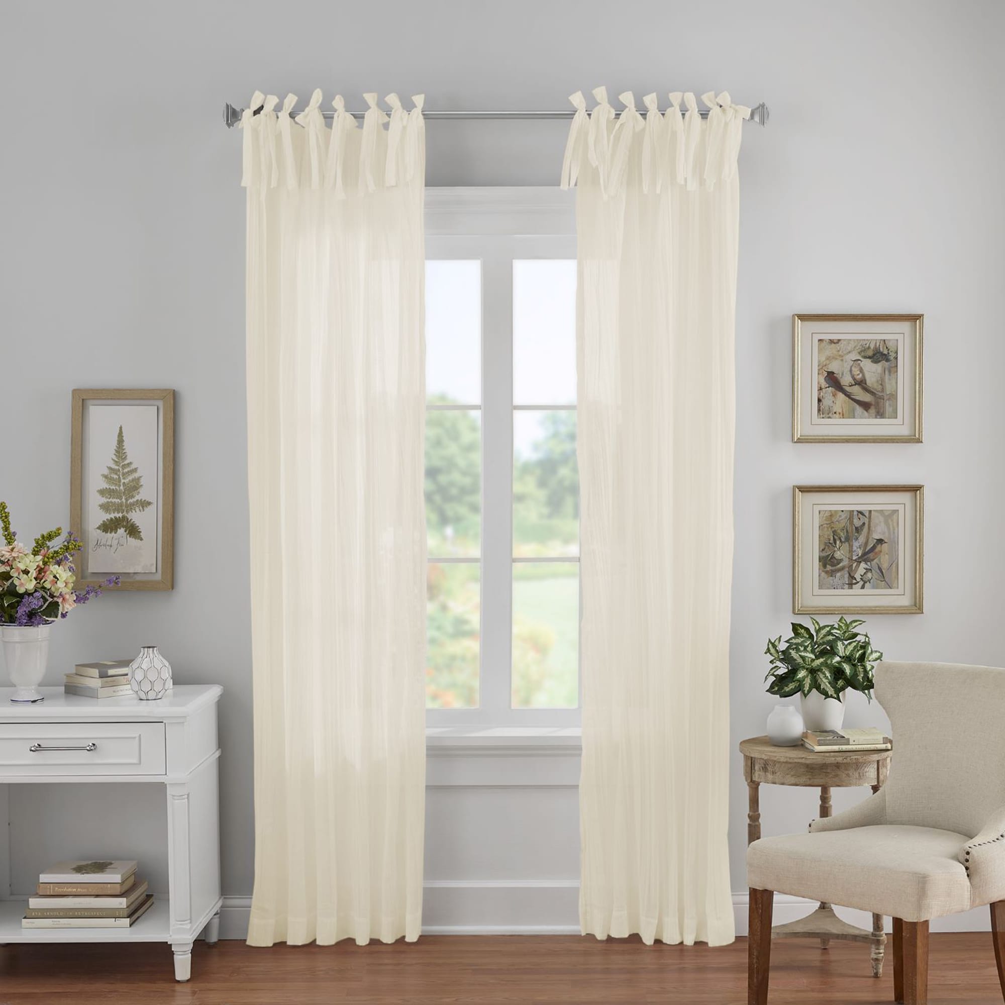 Elrene Home Fashions 026865929317 84-Inches Ivory Semi-sheer Tie top Single curtain panel