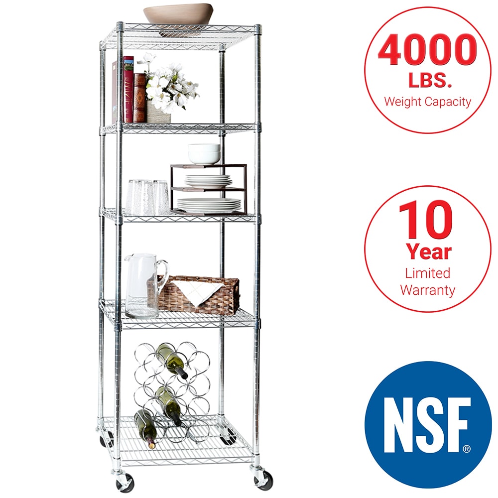 Seville Classics WEB570 Steel Heavy Duty 5 -Tier Utility shelving unit ( 24-in W x 18-in D x 72-in H ) ( Silver , ( 800-lb lbs. Capacity Per Shelf )