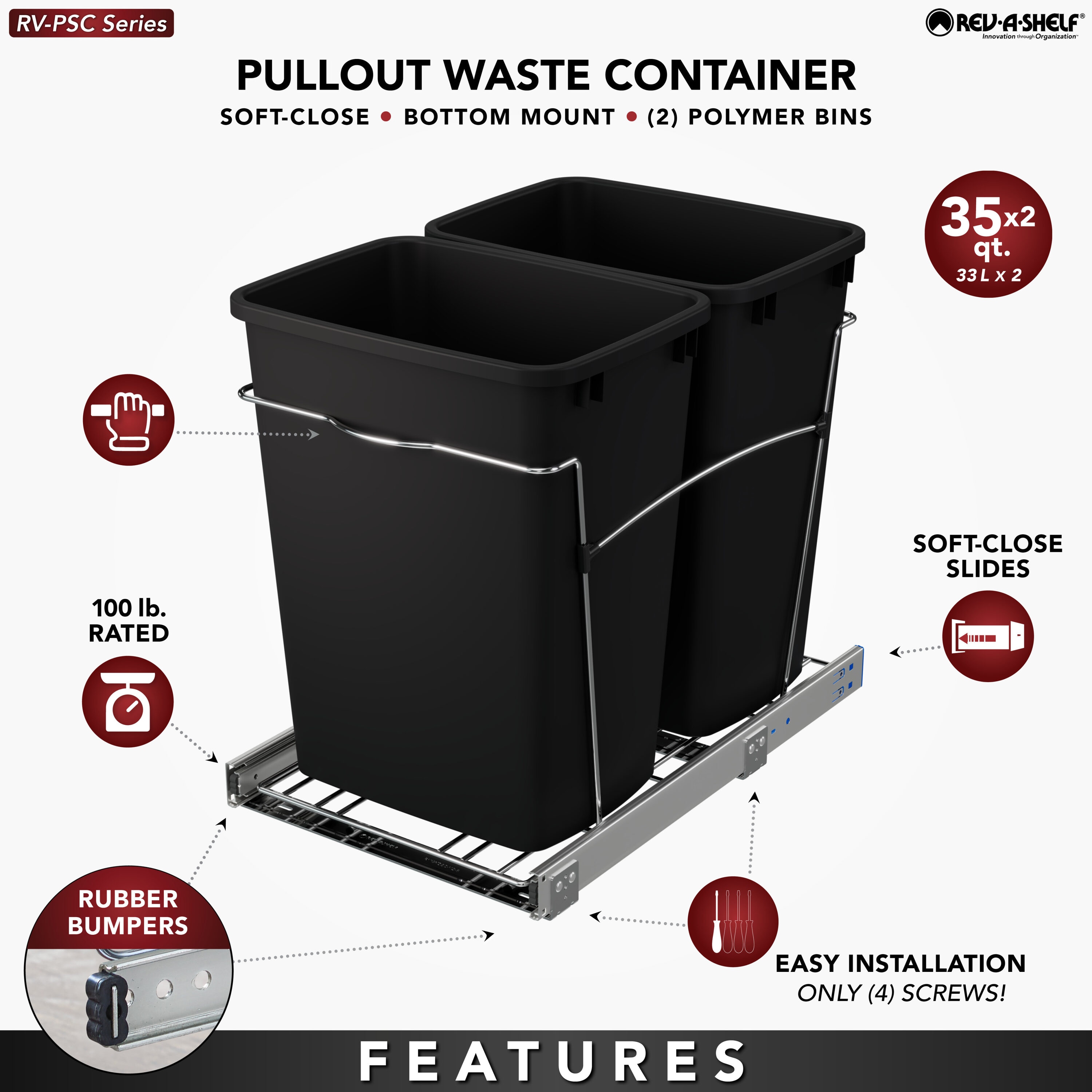 Rev-A-Shelf RV-18PSC-18-5 Pullout-Trash-Cans - View #6