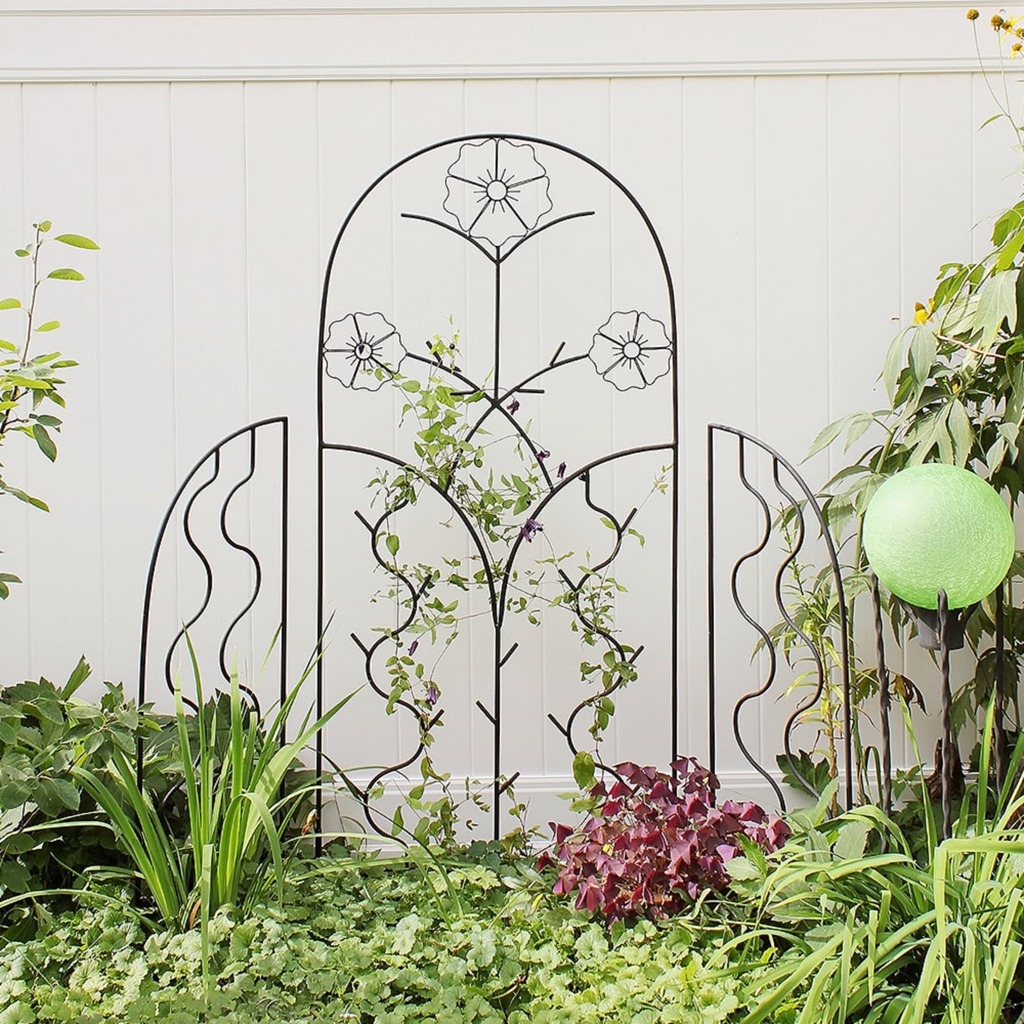 Black Wrought Iron Garden Trellis Side Panels Set
