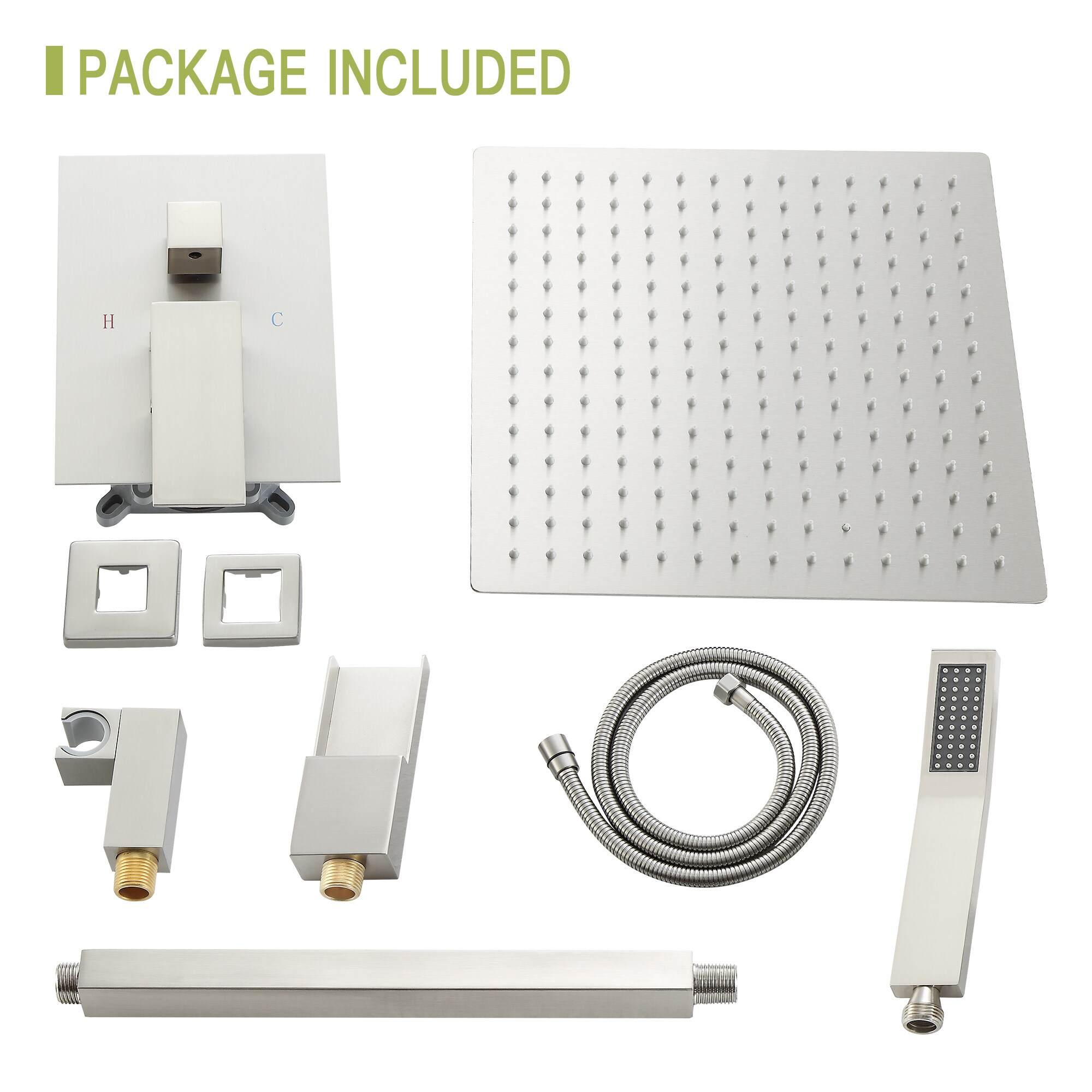 Brushed Nickel Ceiling Mounted Rain Shower System with Handheld