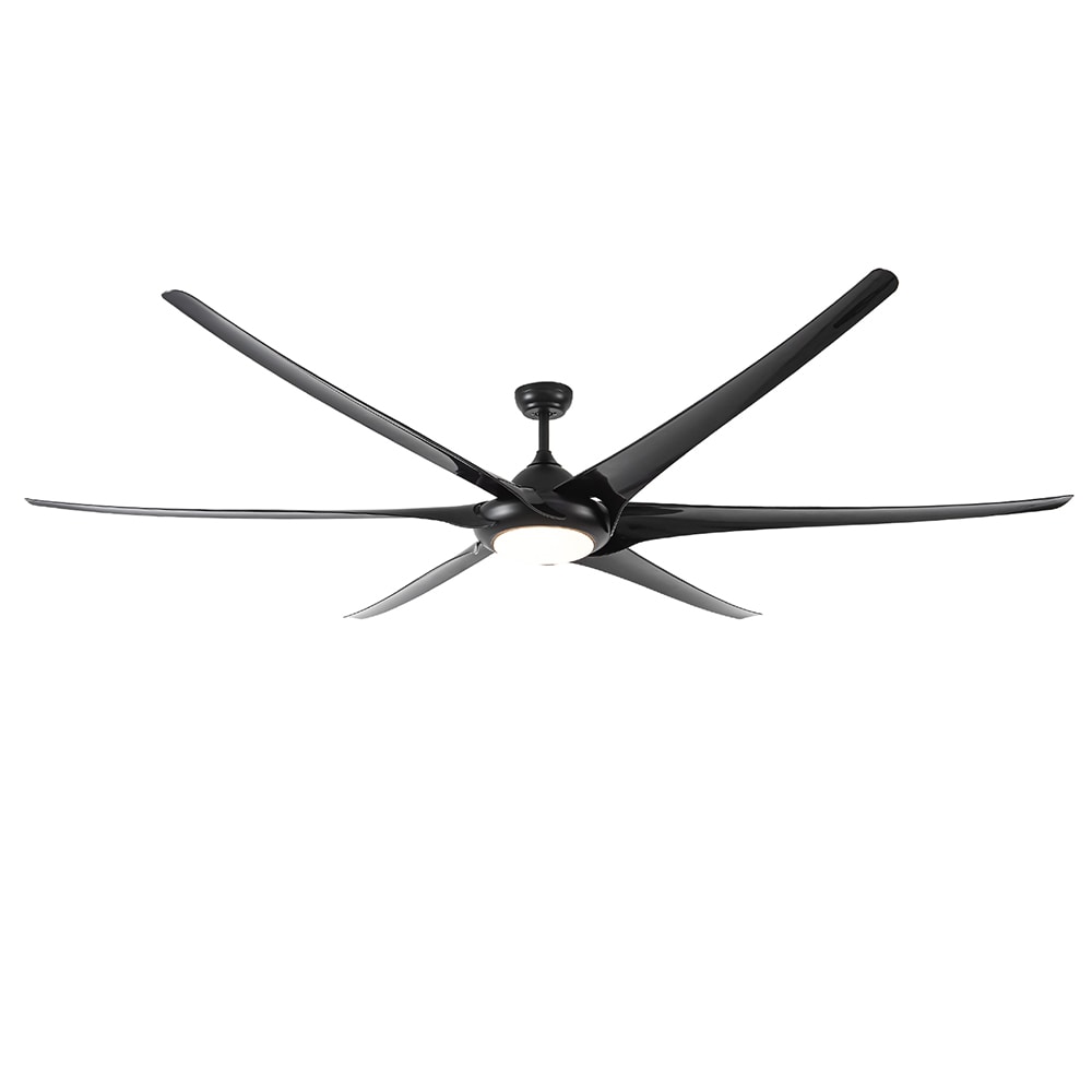 Sunrinx MG37-1-CF-29 100-Inches Black with Black Blades Color-Changing Integrated LED Fixture Indoor/Outdoor Downrod mount Standard Ceiling Fan With Light and Remote ( 6 -Blade)
