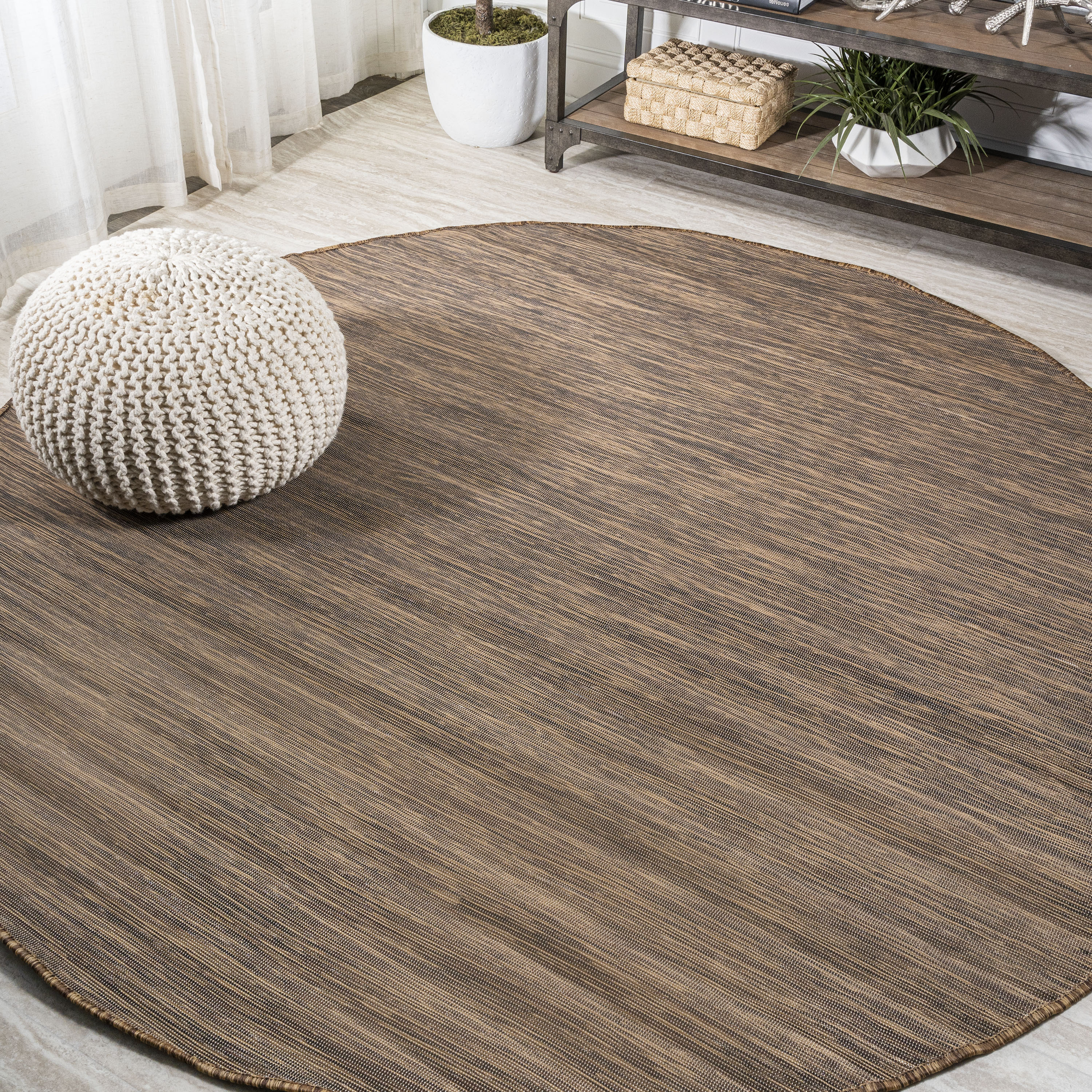 JONATHAN  Y TSN100D-6R TUSCAN SUN Ethan Flatweave 6 x 6 (ft) Loomed Polypropylene Brown Round Indoor/Outdoor Solid Coastal Area rug