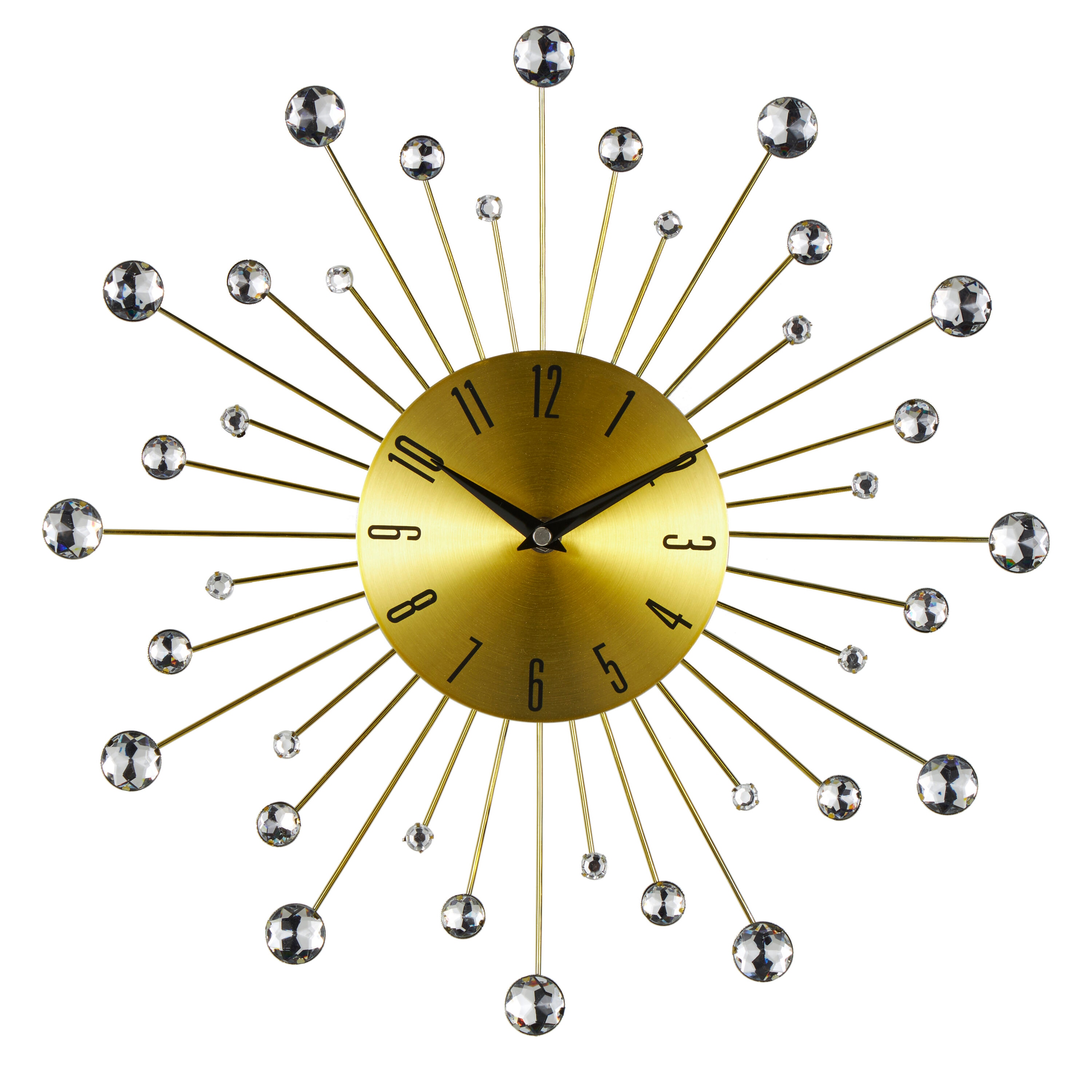 Gold Metal Starburst Wall Clock with Crystal Accents, 15"