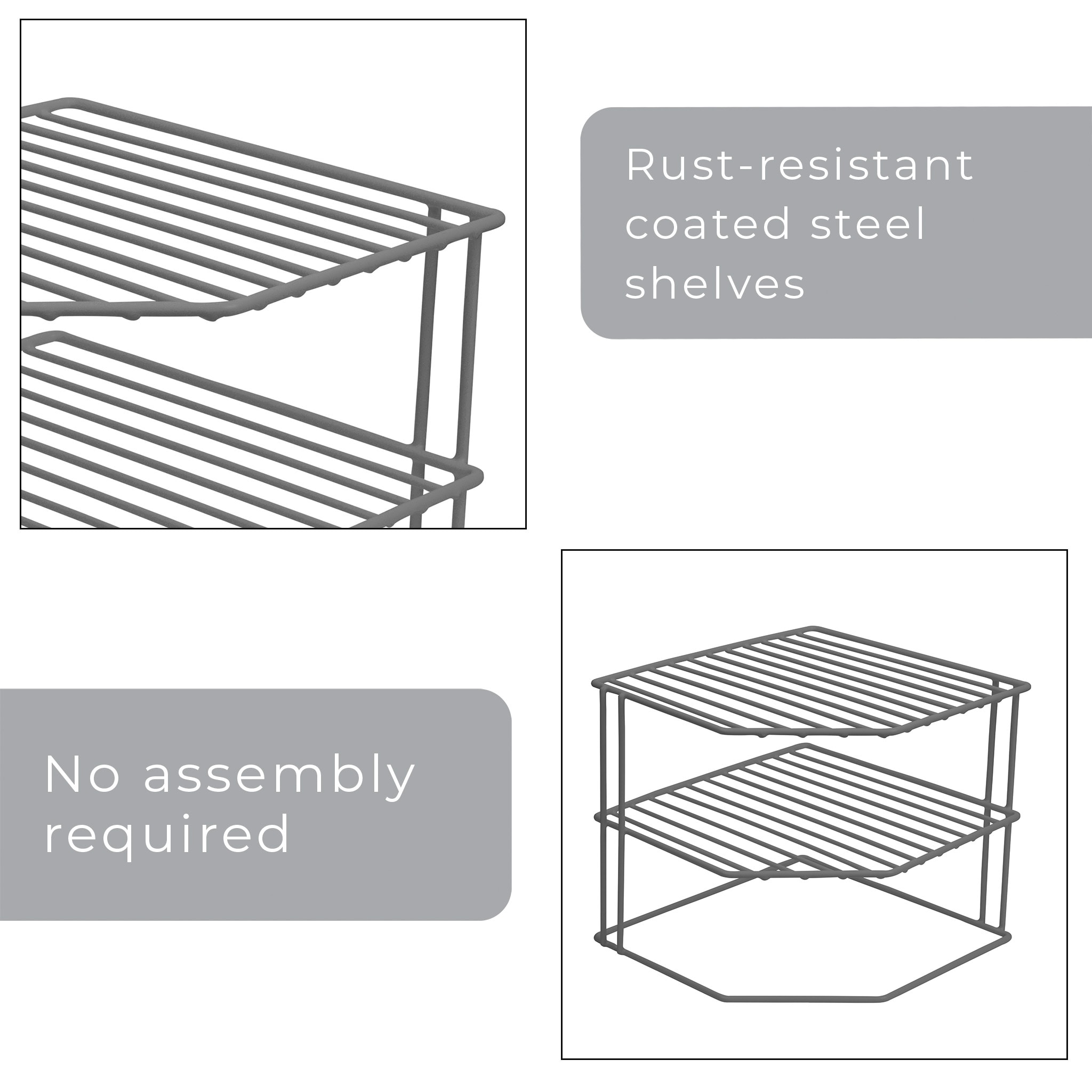 Smart Design 3-Tier Kitchen Corner Shelf Rack - Steel Metal Wire - Rust  Resistant - Plates, Dishes, Cabinet & Pantry Organizer - Kitchen  Organization