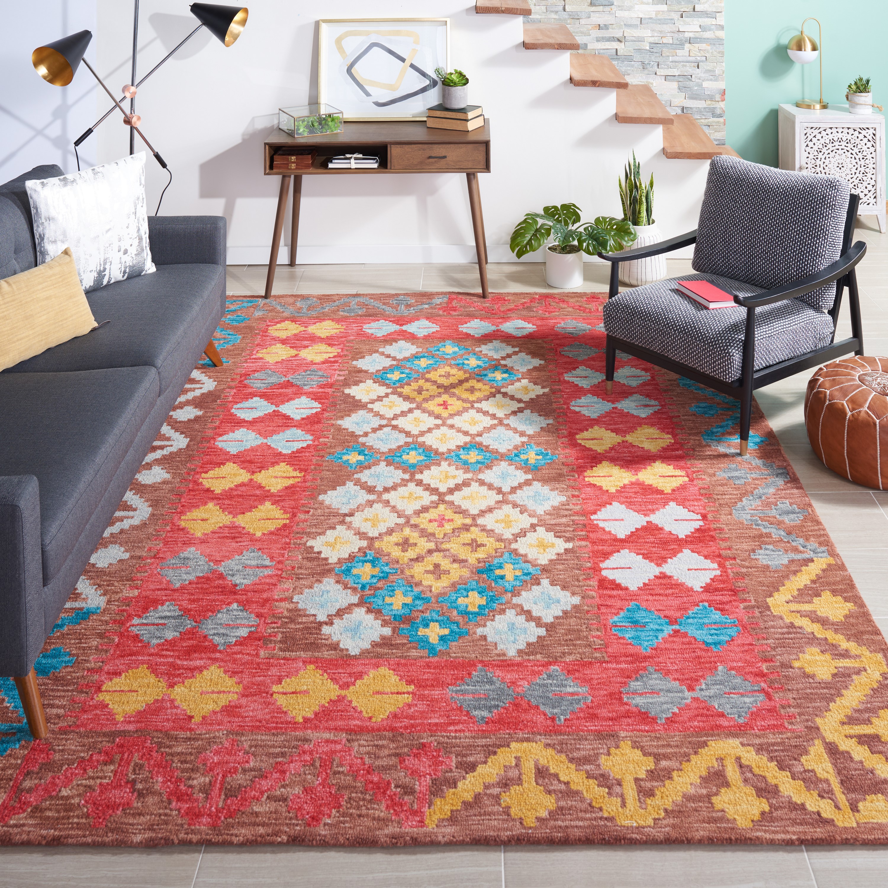 Safavieh APN403T-8 Aspen Shaked 8 x 10 (ft) Tufted Wool Brown/Red Rectangular Indoor Abstract Bohemian/Eclectic Area rug