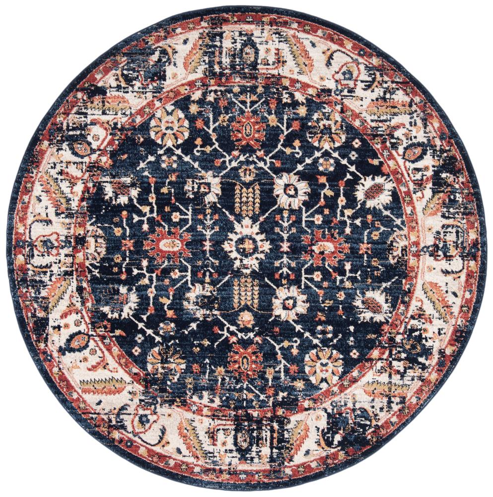Safavieh CHL413L-7R Charleston Khotan 7 x 7 (ft) Loomed Polypropylene Navy/Ivory Round Indoor Distressed/Overdyed Vintage Area rug
