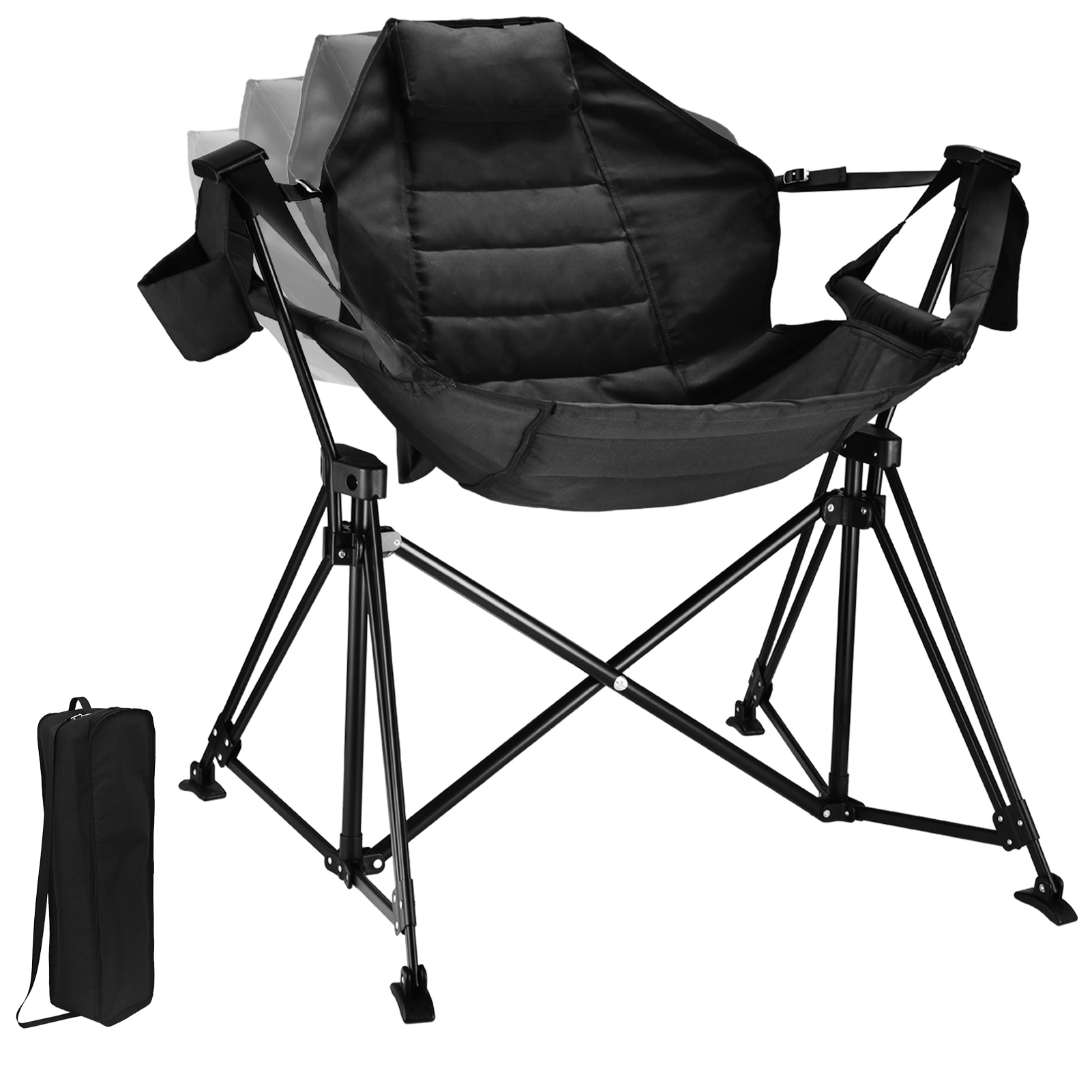  LW4774521SD Polyester Black Folding Camping chair Adjustable and Carrying Strap/Handle Included