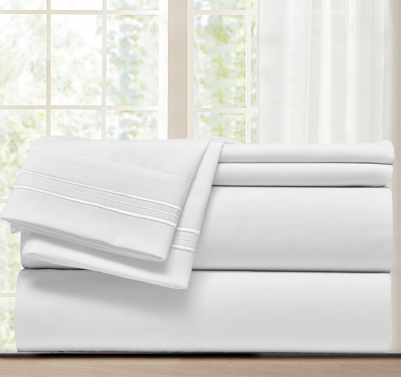 Nanshing ZENIA4-FS-K-WHT King 300 -Thread Count Microfiber White 4 -Piece Bed Sheet Set