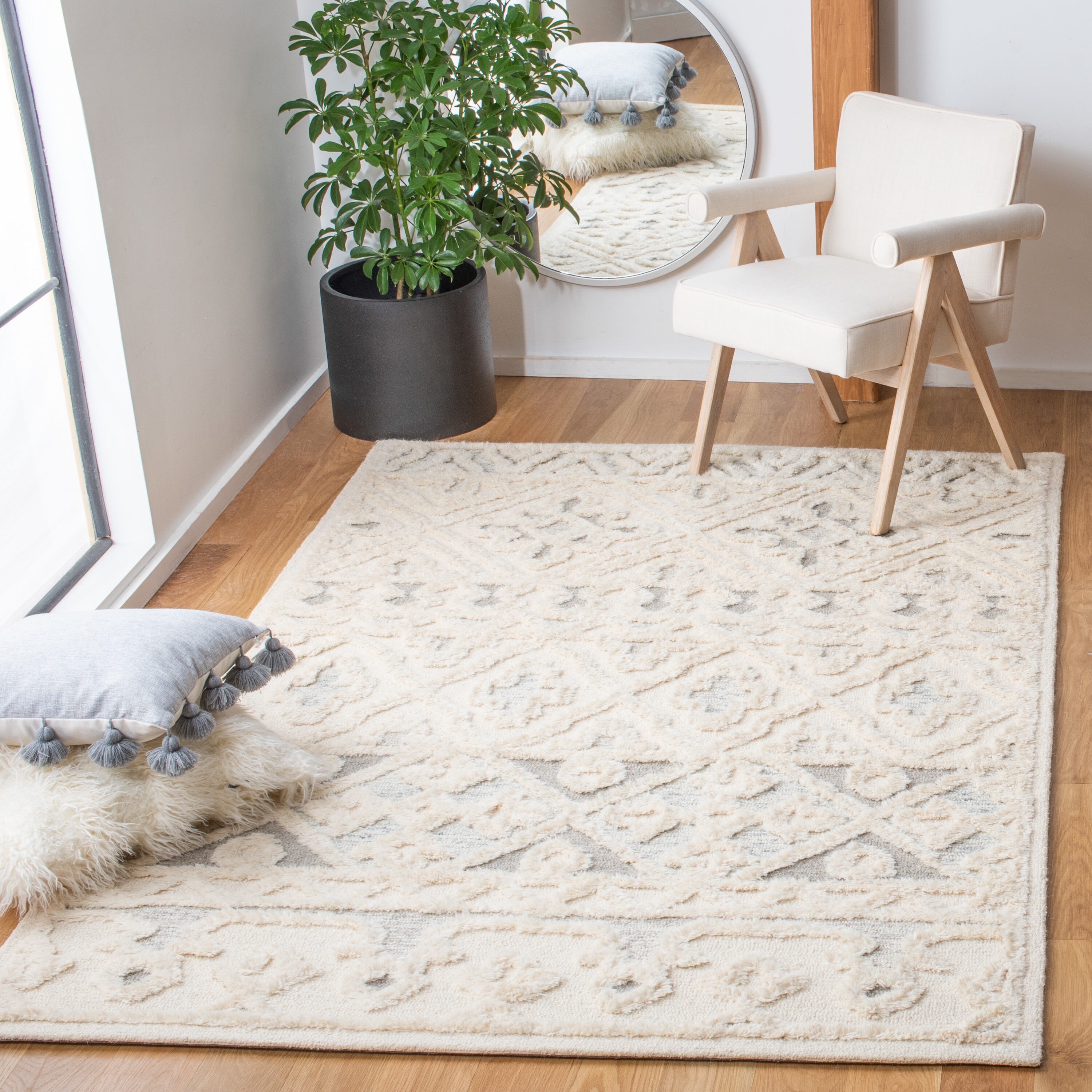 Ivory Elegance Square Hand-Tufted Wool Area Rug - 6'