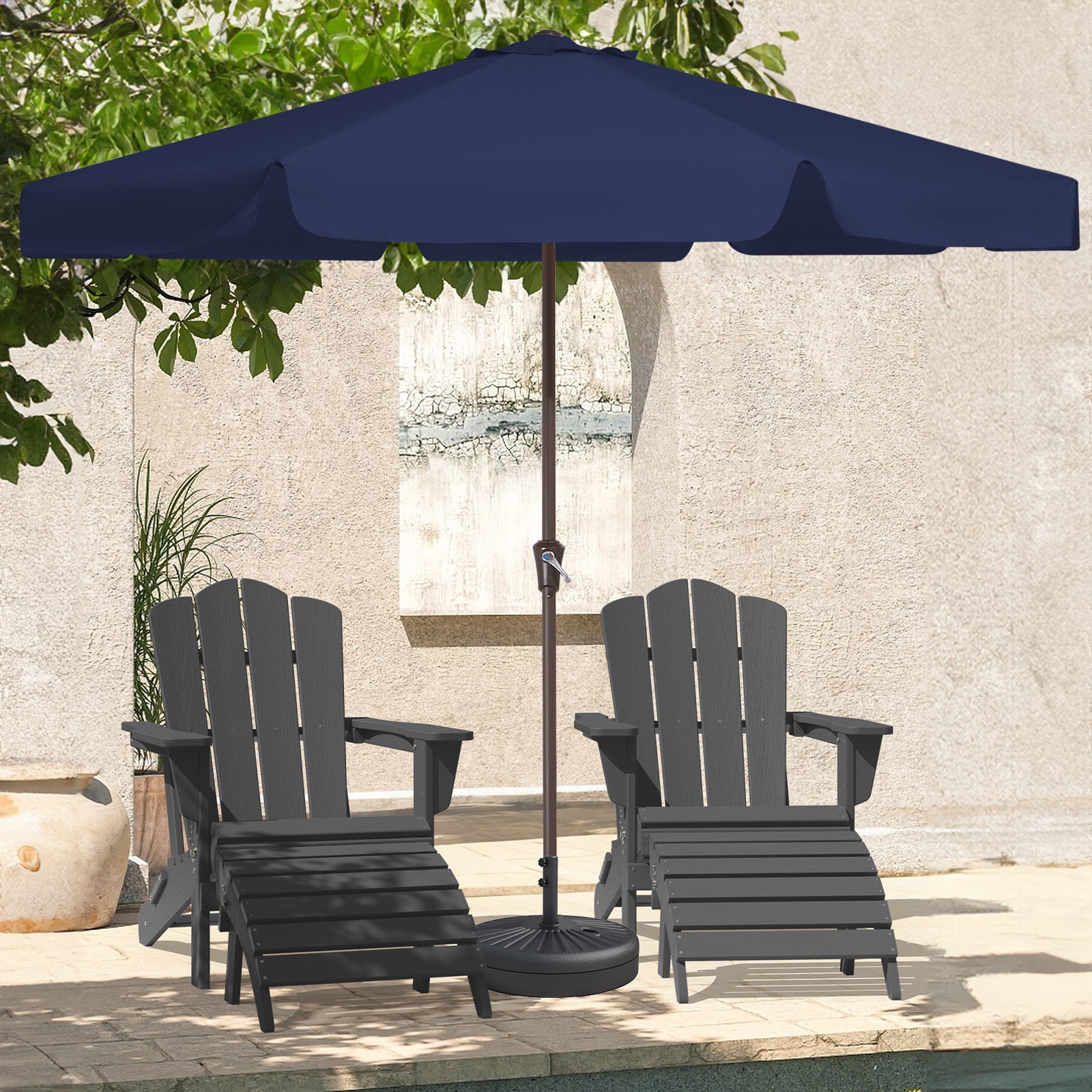 JEAREY CBZZS-11-NA 11-ft Iron Navy Crank Market Patio Umbrella with Lights