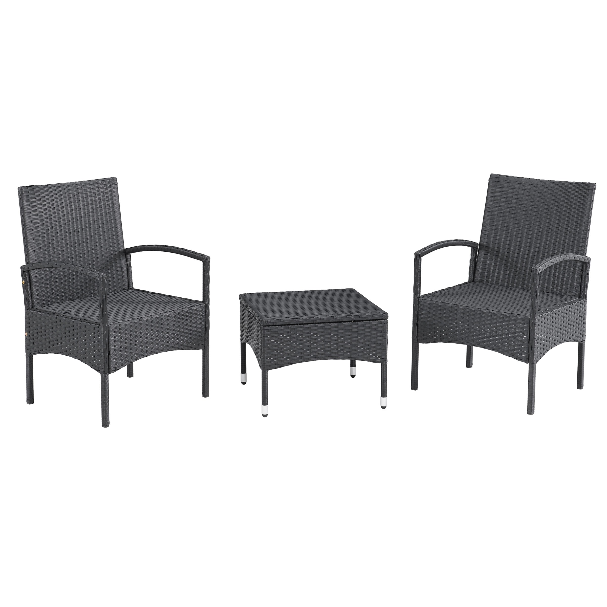 Lavish Home 3 -Piece Rattan Patio Conversation Set #80-OUTD-WK-NCSHCHTBL