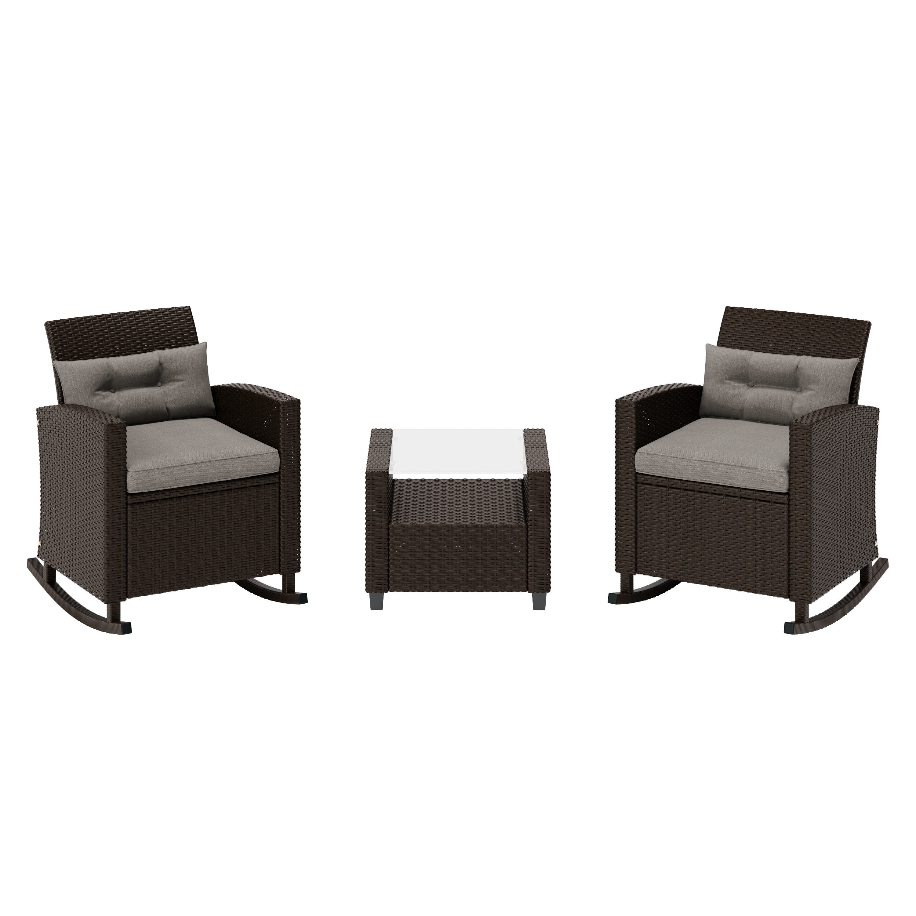 Octans SL2C00071 Wildflower Fields 3 -Piece Wicker Patio Conversation Set with Gray Cushions