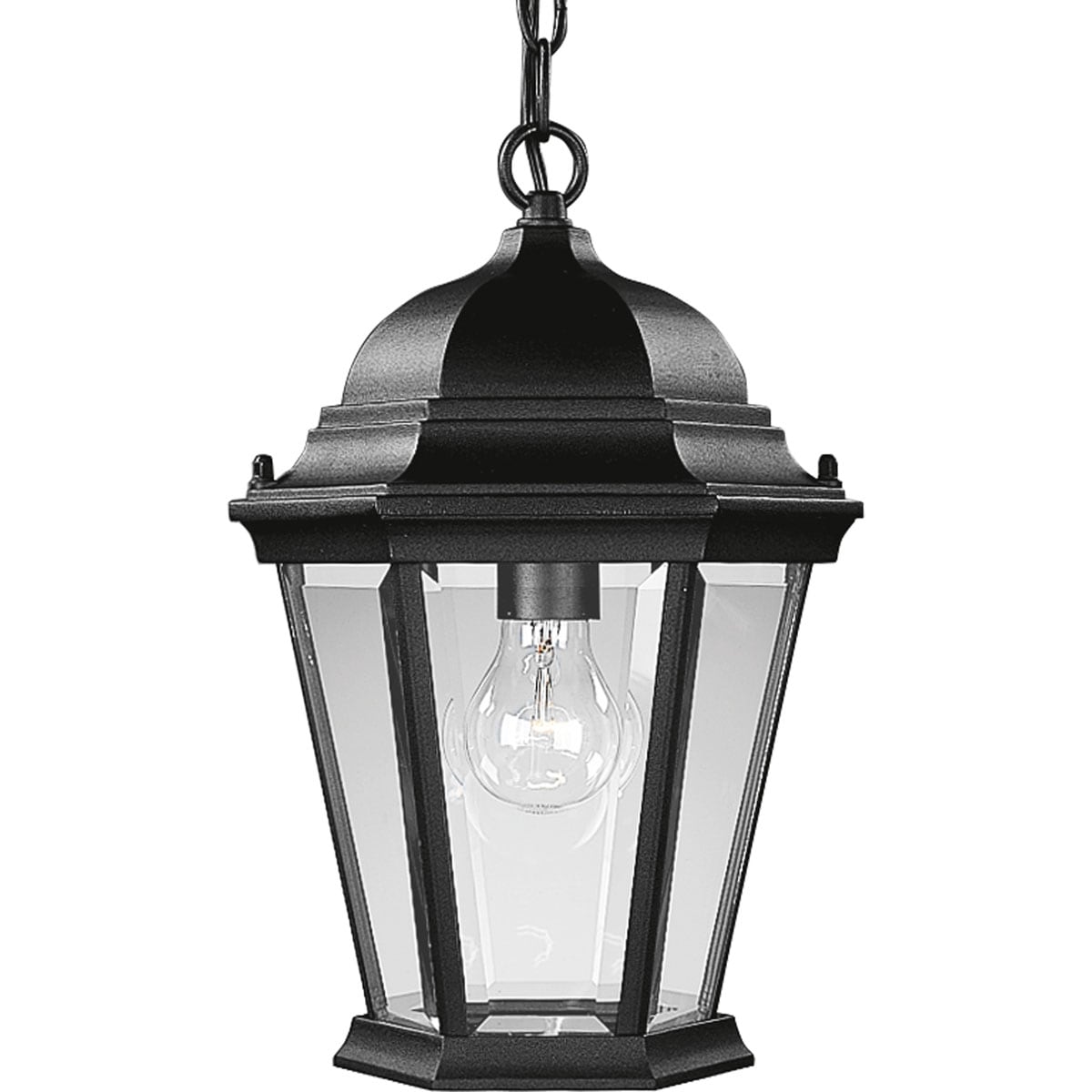 Textured Black Transitional Beveled Glass Lantern Pendant Light