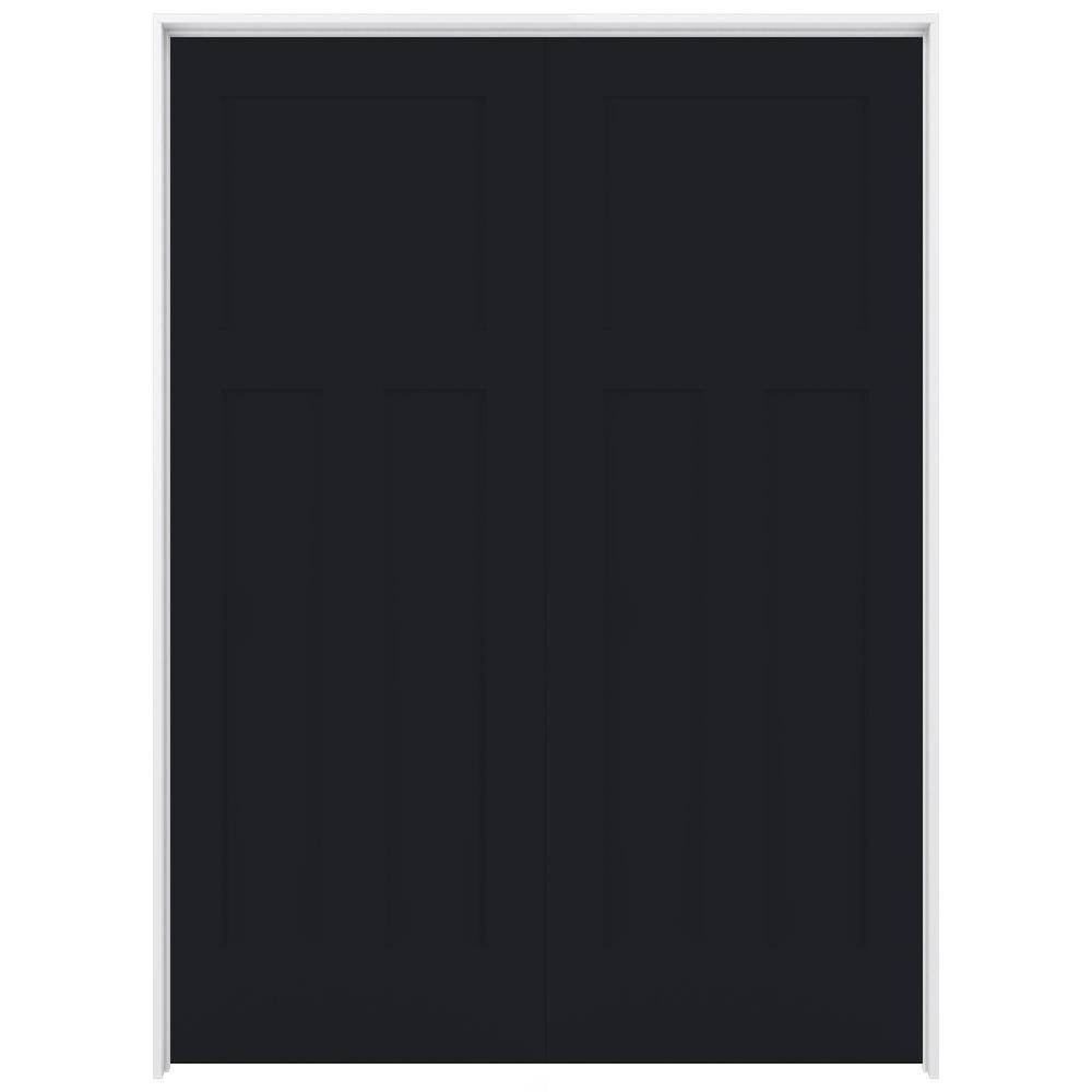 RELIABILT LO1369675 60-in x 80-in Midnight Solid core 3-panel craftsman Reversible/Universal Smooth Prefinished Pine Wood Flat Jamb Double Prehung Interior Door