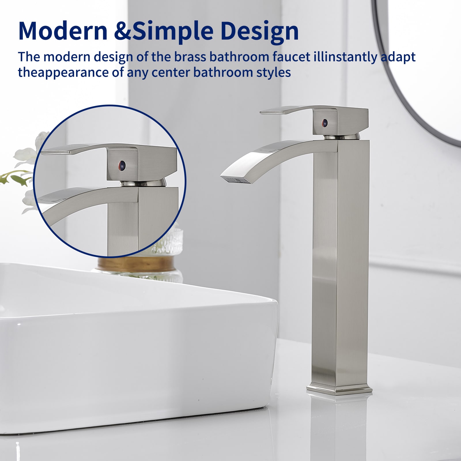 Brushed Nickel Waterfall Vessel Sink Faucet with Pop-Up Drain