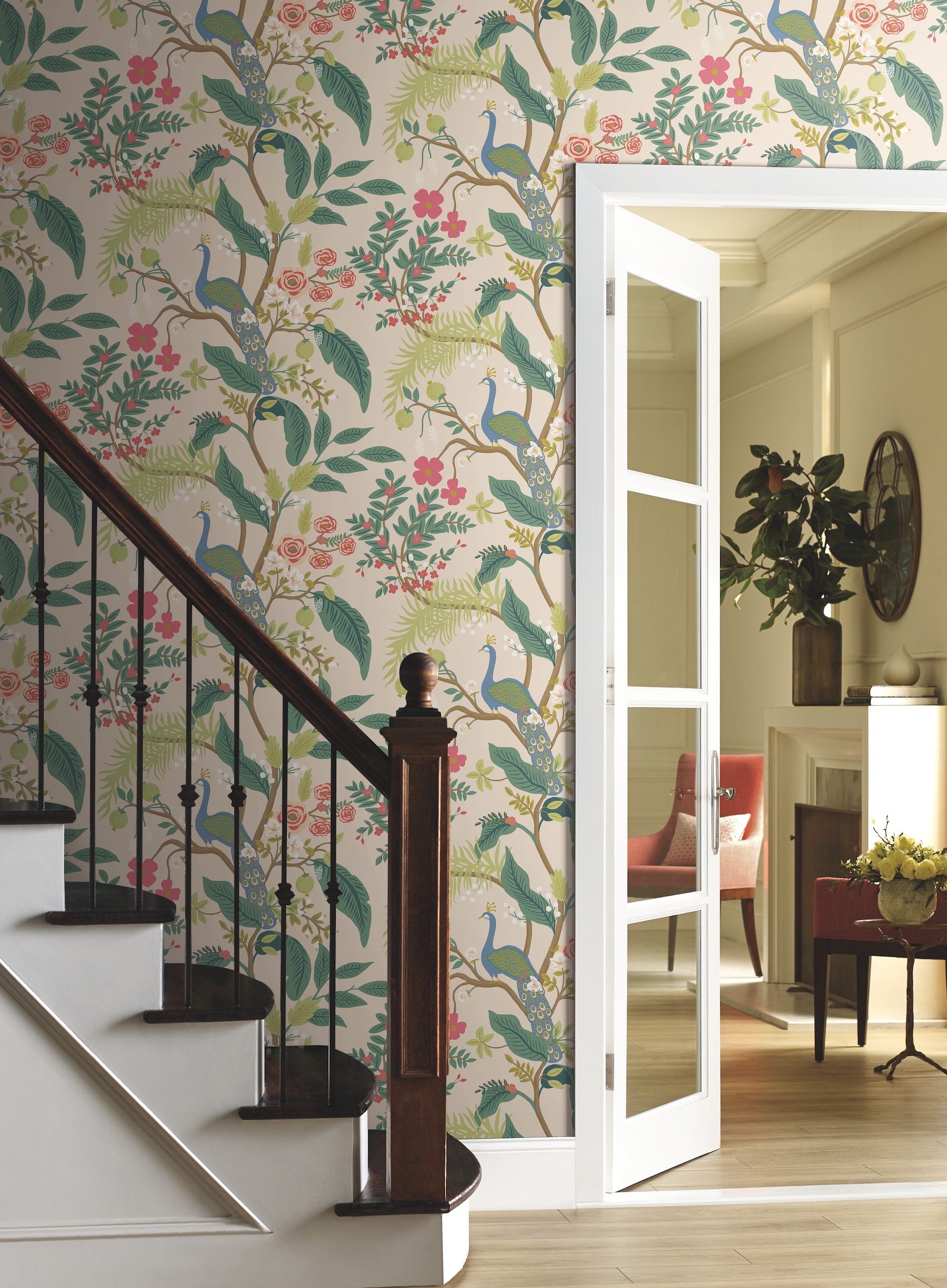 Rifle Paper RI5169 60.8-Sq. Feet Light Pink Non-woven Animals Unpasted Wallpaper