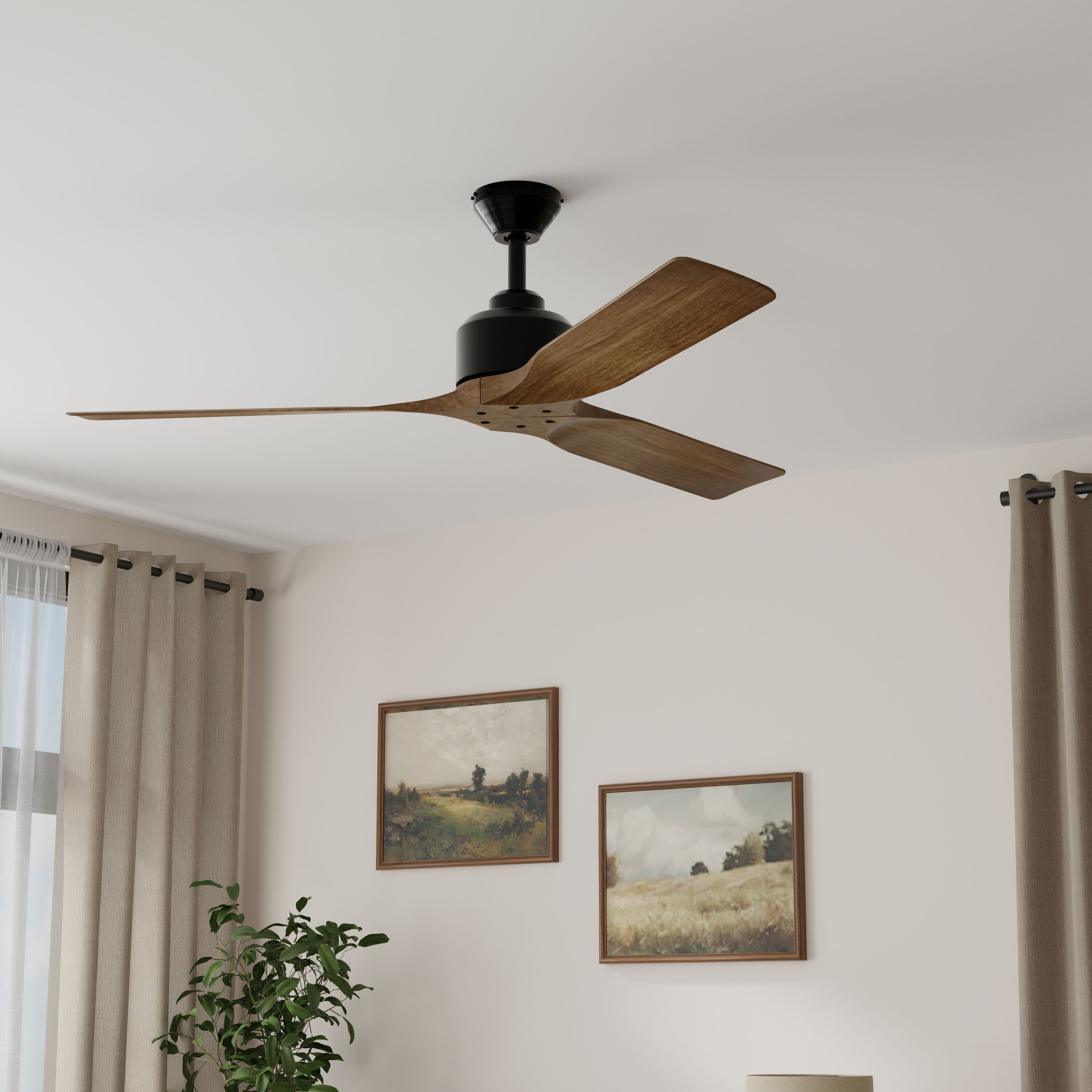 Harbor Breeze FOX52MBK3R Foxwood 52-in Outdoor Downrod or Flush Mount Matte Black with Matte Blades Ceiling Fan Without Light 3 -Blade )