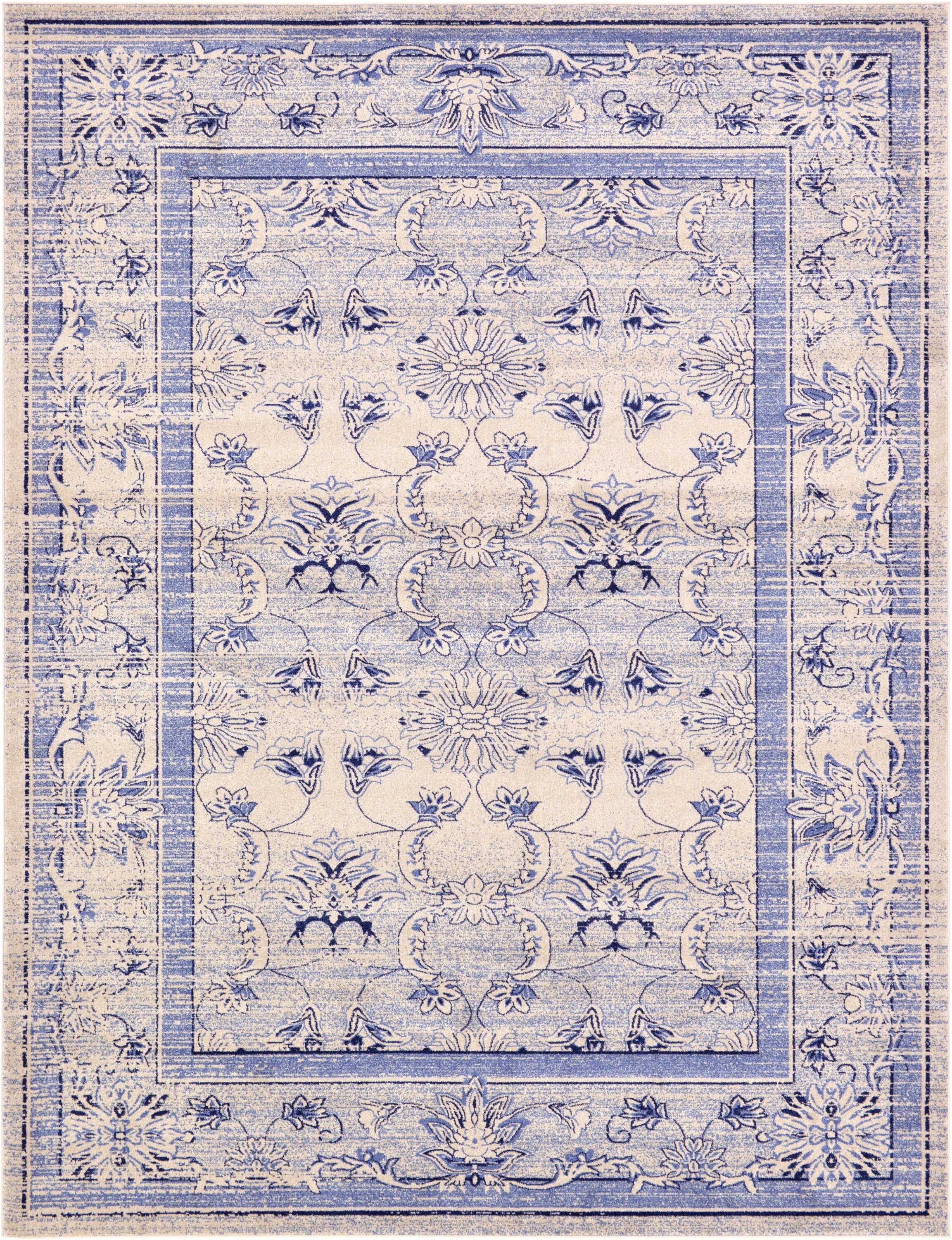 Unique Loom 3121527 Botanica La Jolla 10 x 13 (ft) Loomed Polypropylene Blue/Ivory Rectangular Indoor Floral/Botanical Area rug