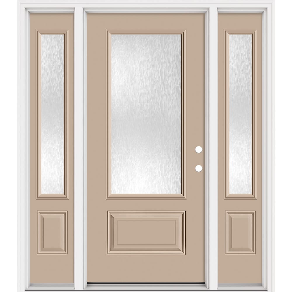 Masonite 321420 Steel Doors Series 64-in x 80-in x 4-9/16-in Steel 3/4 lite Left-hand inswing Sandy Shore Painted Prehung Front Door with Sidelights with Brickmould Insulating core