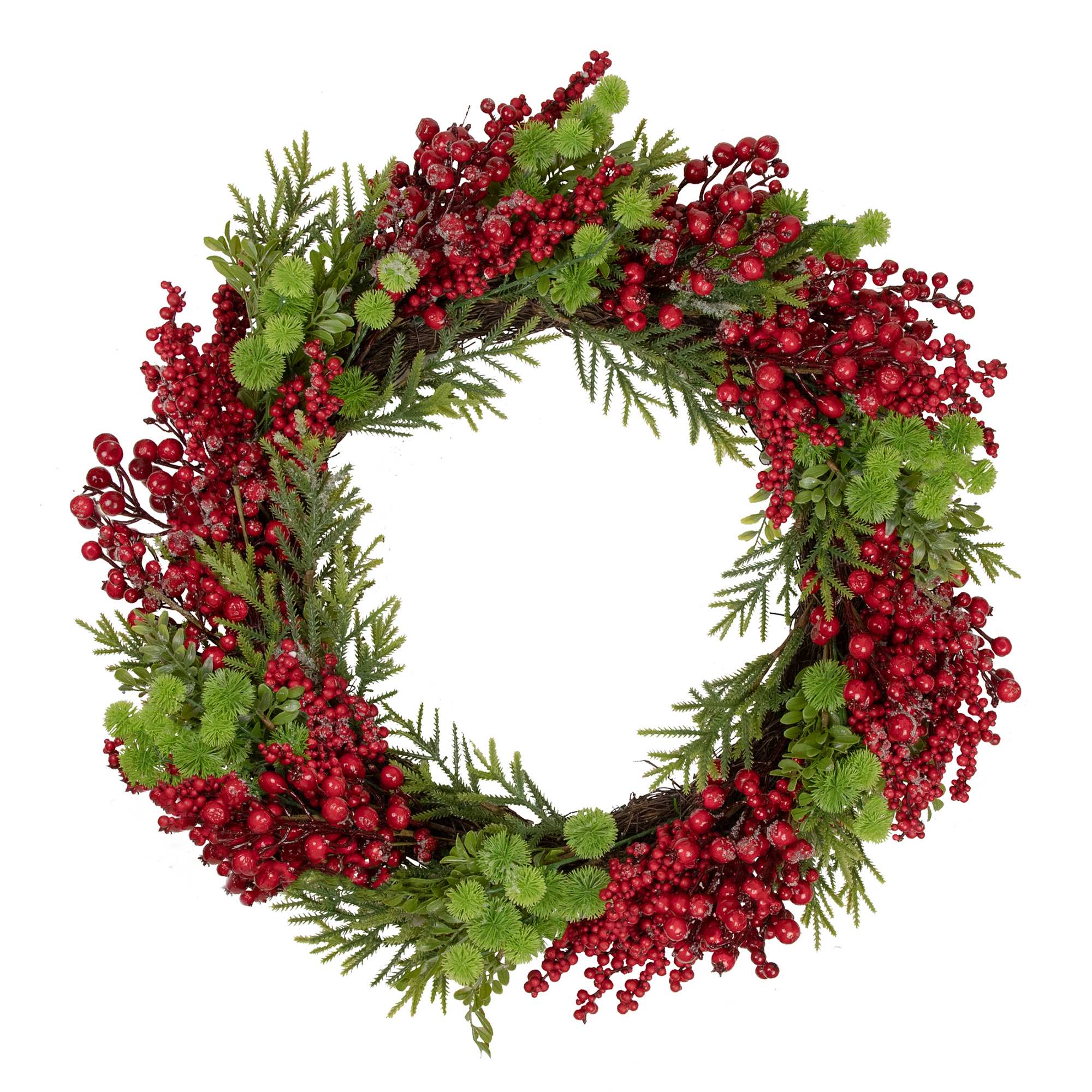 Northlight Red Berry and Frosted Pine Christmas Wreath 28-Inch Unlit