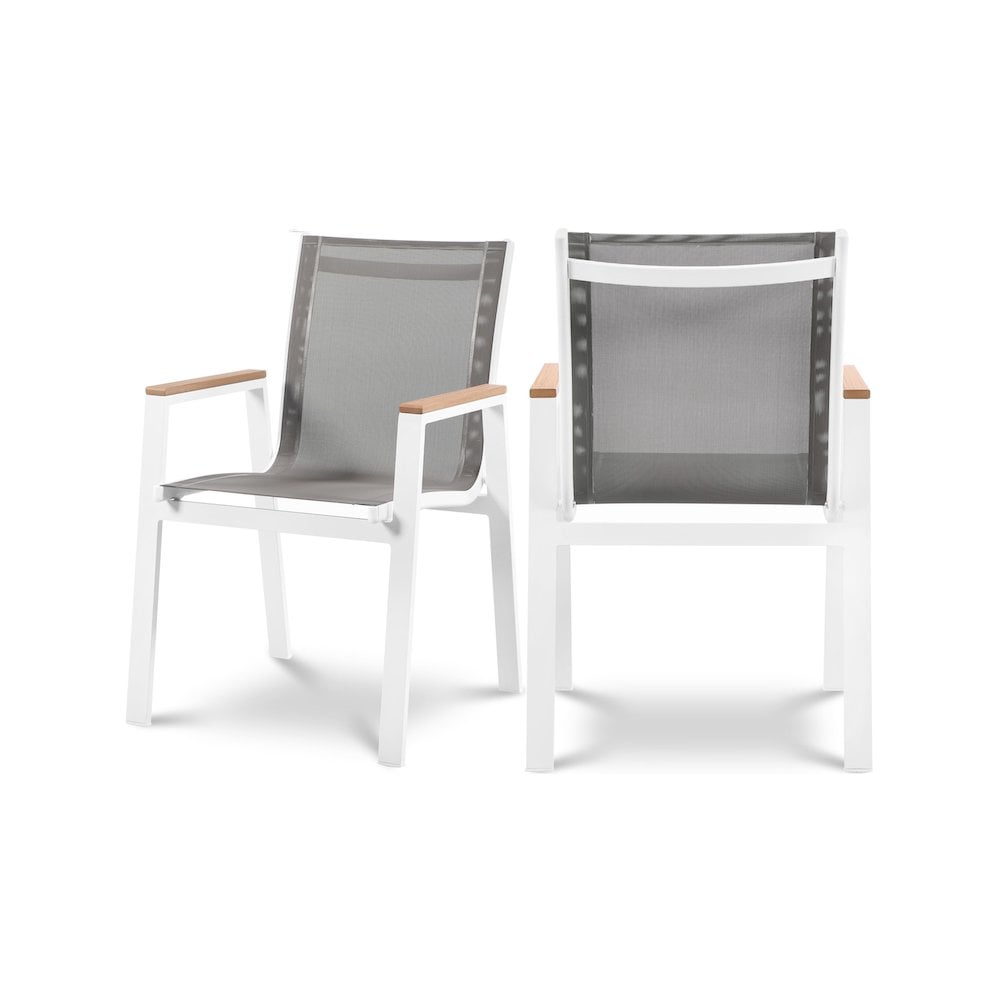 Meridian 365GREY-AC Nizuc Grey Mesh Water Resistant Fabric Outdoor Patio Dining Arm Chair Set of 2