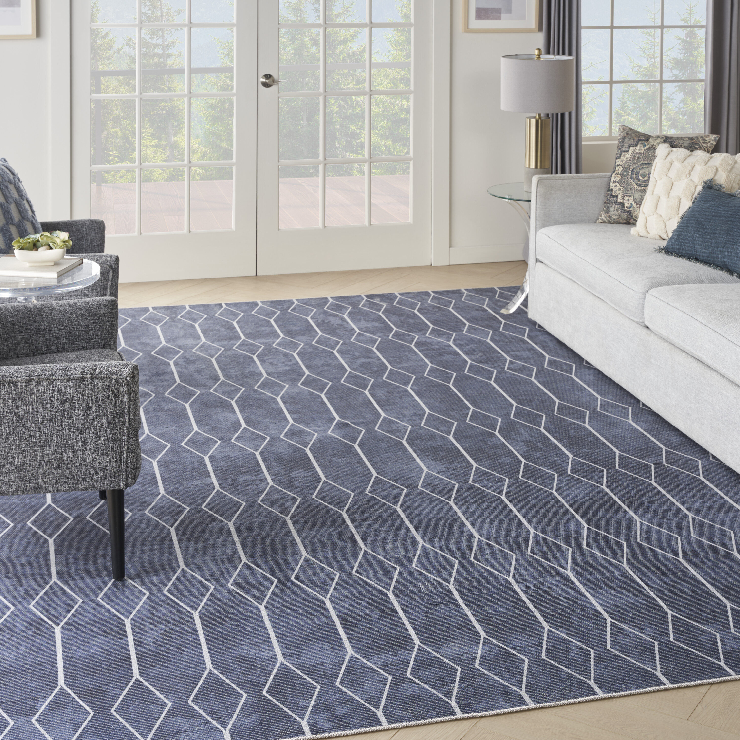 Nicole Curtis 099446164247 Machine Washable Series 1 8 x 10 (ft) Loomed Polyester Navy Rectangular Indoor Geometric Vintage Machine washable Area rug