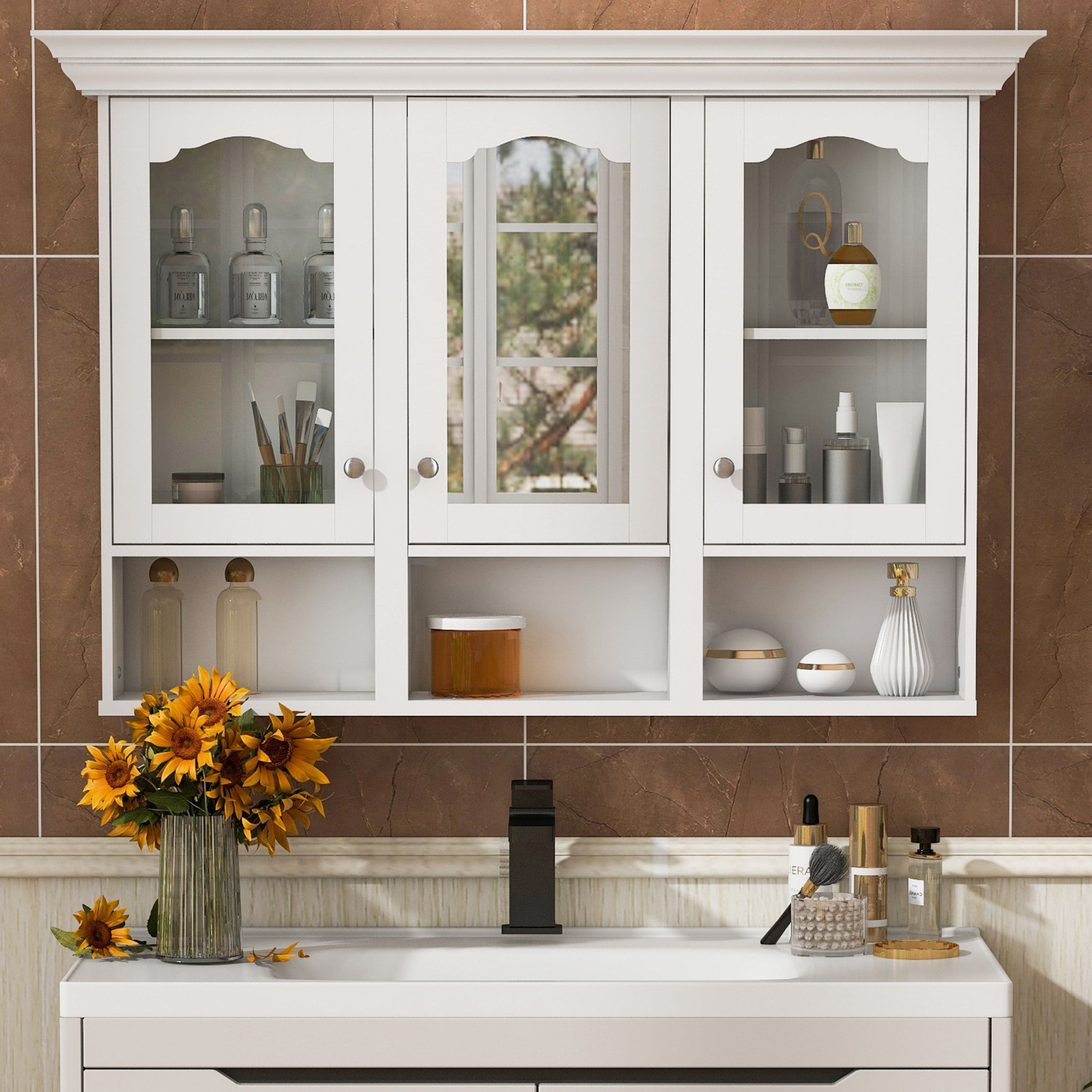 WELLFOR GIZBSO04MR MRZ 48-in x 32-in Surface Mount White Mirrored Rectangle Medicine Cabinet