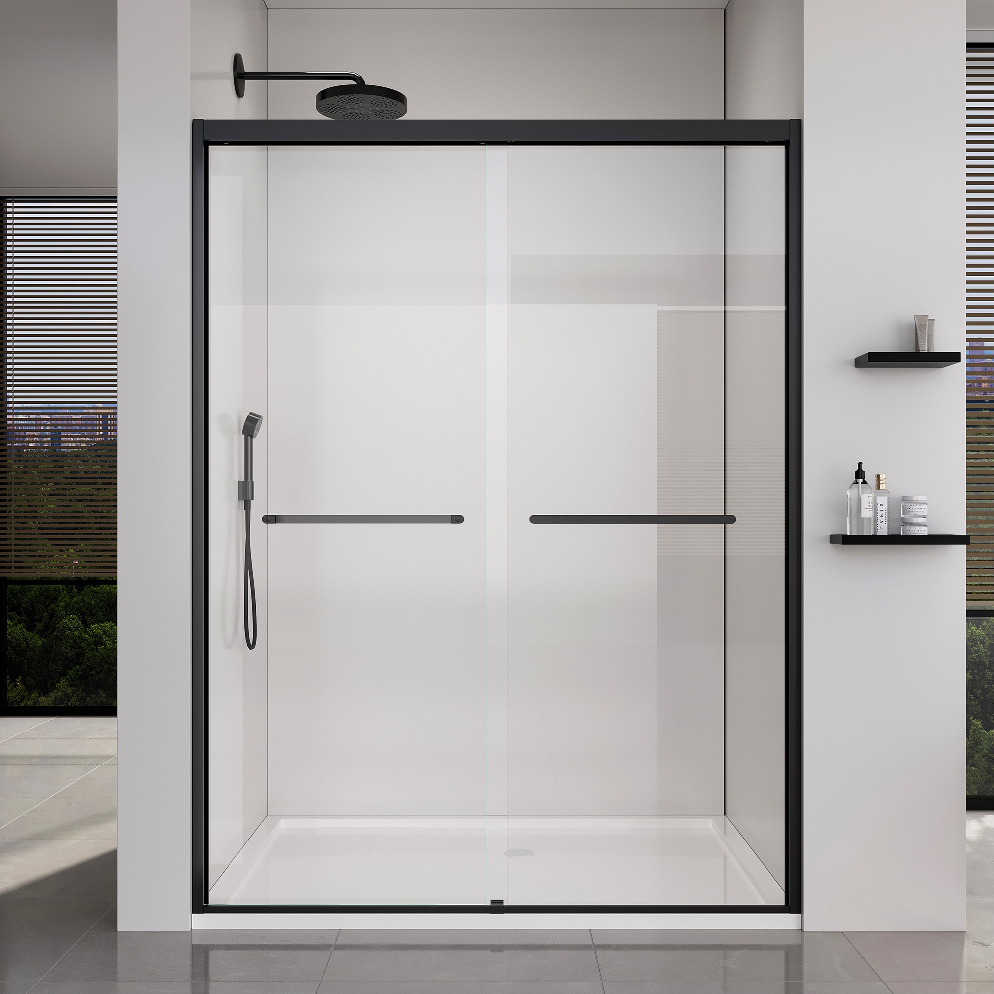 LIVIZA G1BW5472MB-05 Double Sliding Stainless Steel Shower Door Matte Black 50-in to 54-in W x 72-in H Framed Clear Glass Bypass Sliding Shower door