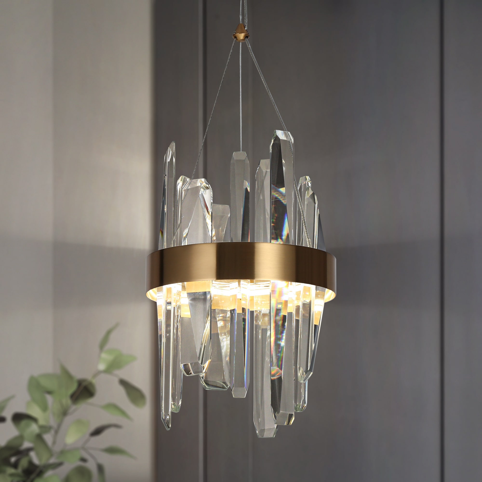 LNC FINJZ2LWS15036A8 Tadonipkeseismo 2 -Light Polished Gold and Crystal Modern/contemporary Aluminum/Crystal Crystal Cylinder LED Mini Hanging Pendant Light